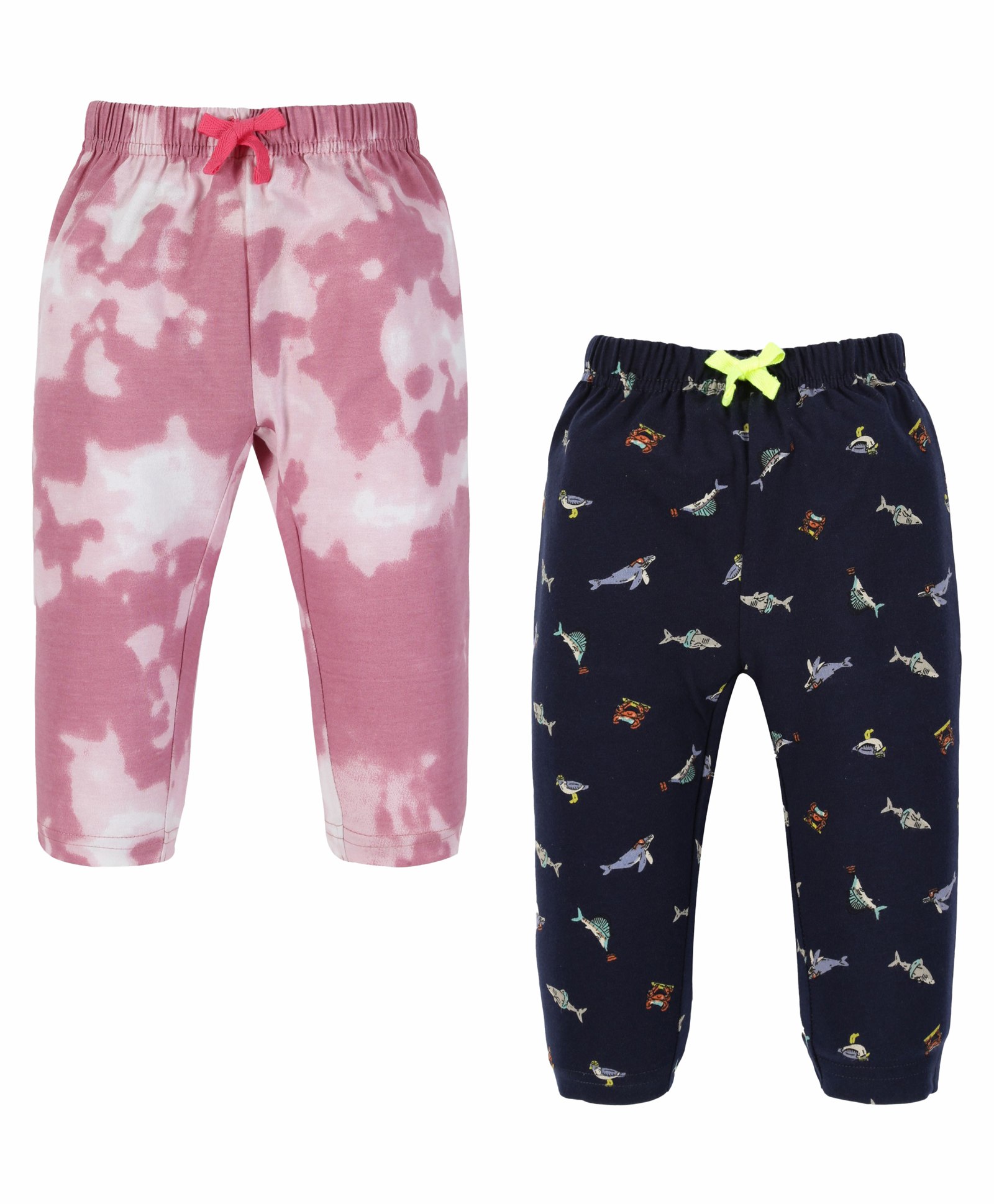 3PIN Pack Of 2 Tie Dye & Birds Printed  Joggers - Pink &  Black-image-42