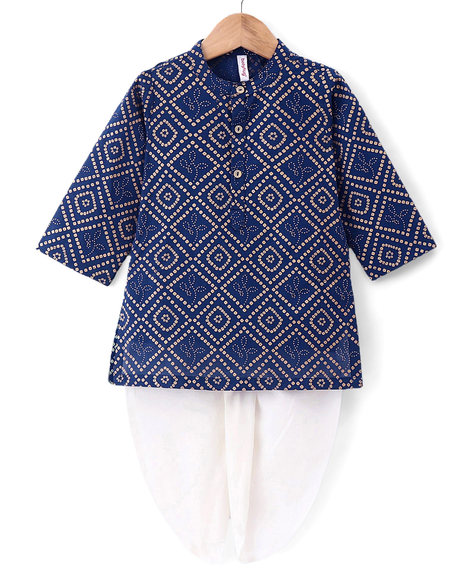 Babyhug Cotton Woven Full Sleeves Banadhani Printed Kurta & Dhoti Set - Blue-image-41