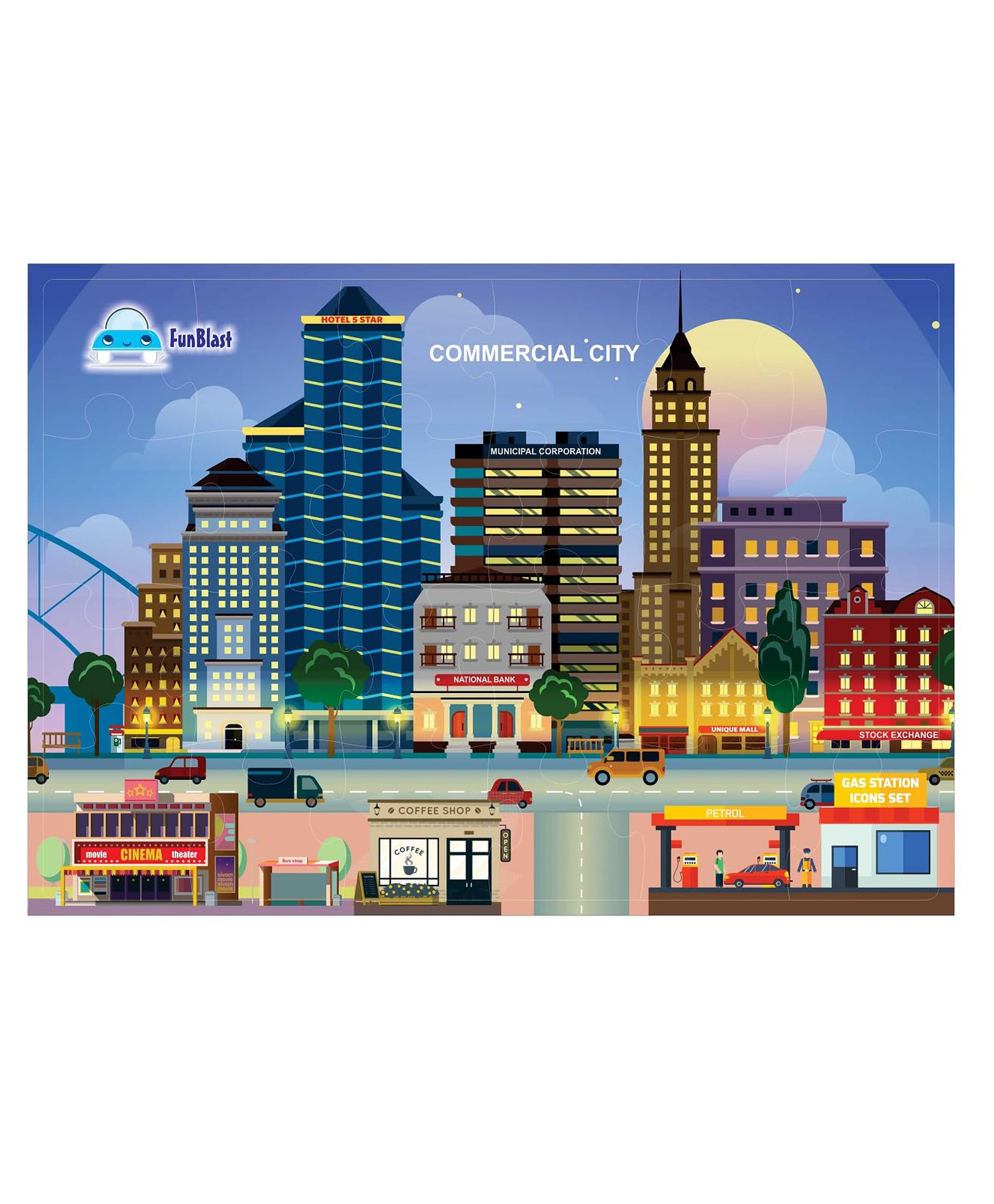 FunBlast City Life Theme Jigsaw Puzzle Multicolour - 24 Pieces-image-23