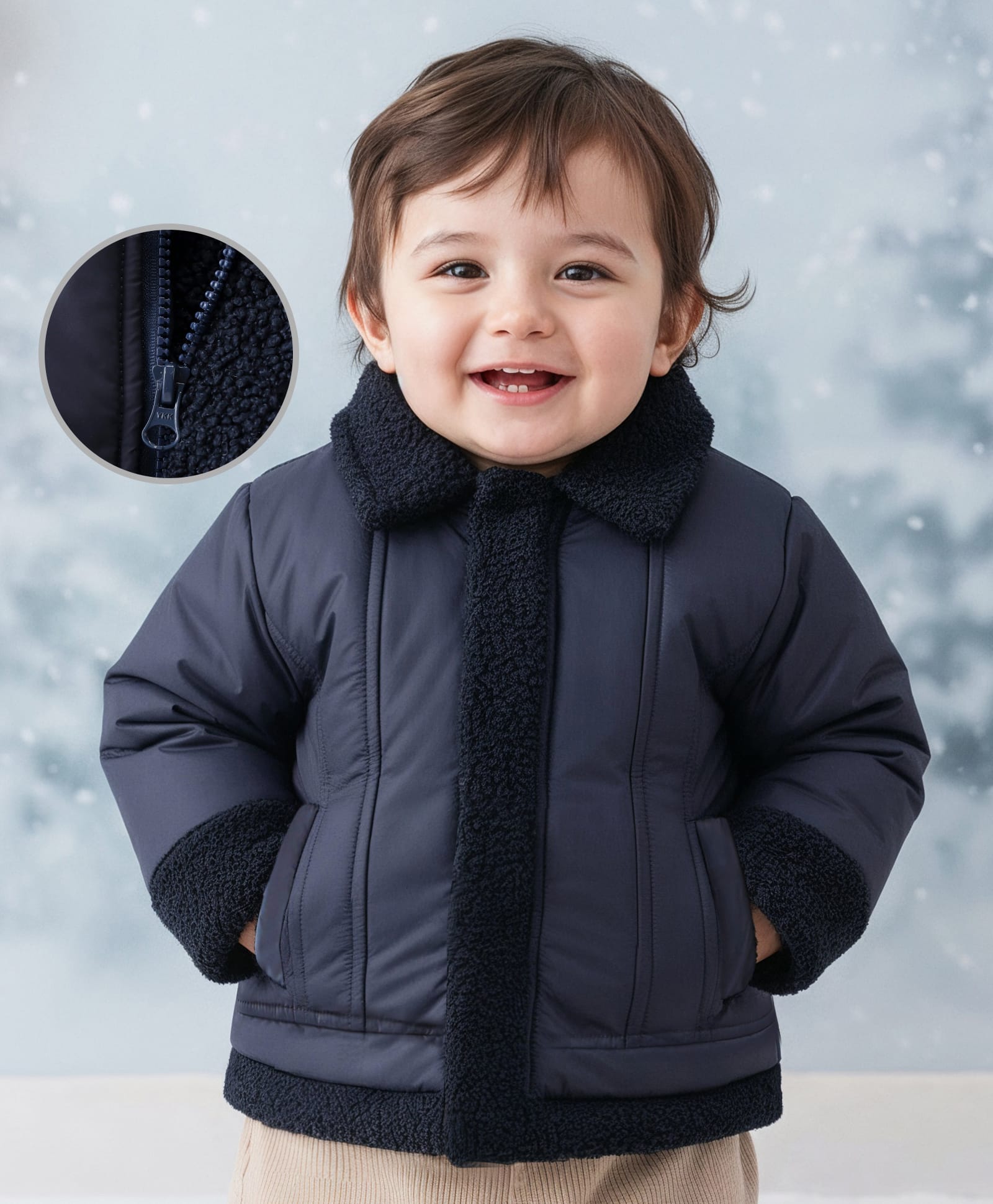 Babyoye Solid Dyed Full Sleeves Jacket- Navy Blue-image-19