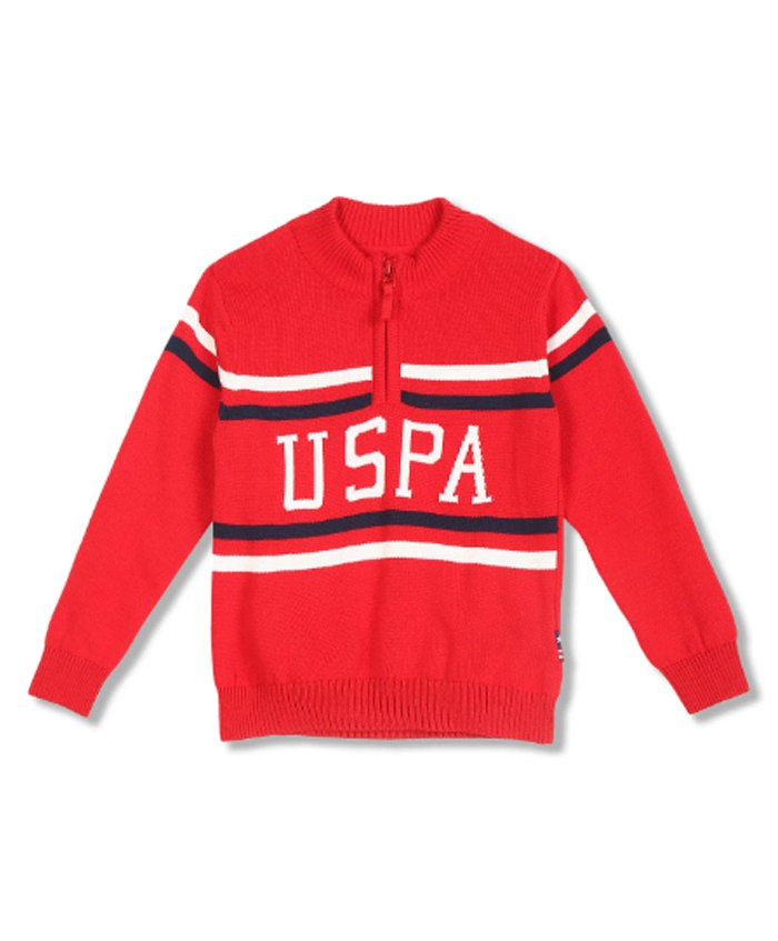 US Polo Assn Knitted Full Sleeves Sweater with Text Design - Medium Red-image-31