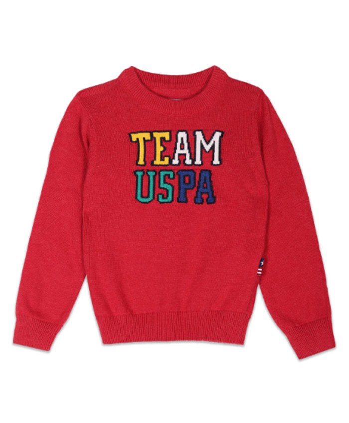 US Polo Assn Knitted Full Sleeves Sweater with Text Design - Red-image-32