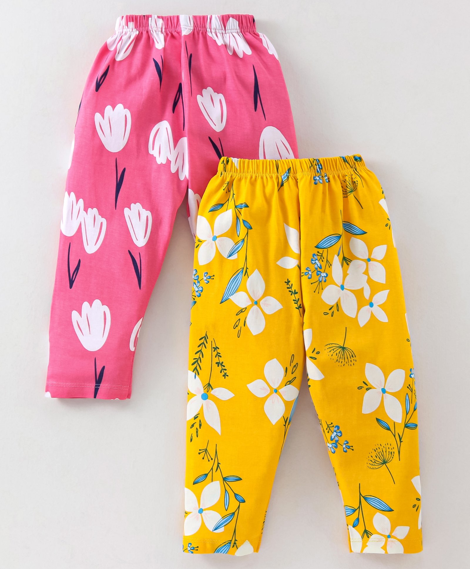 Simply Cotton Lycra Full Length Leggings With Floral Print Pack Of 2 - Yellow & Pink-image-23