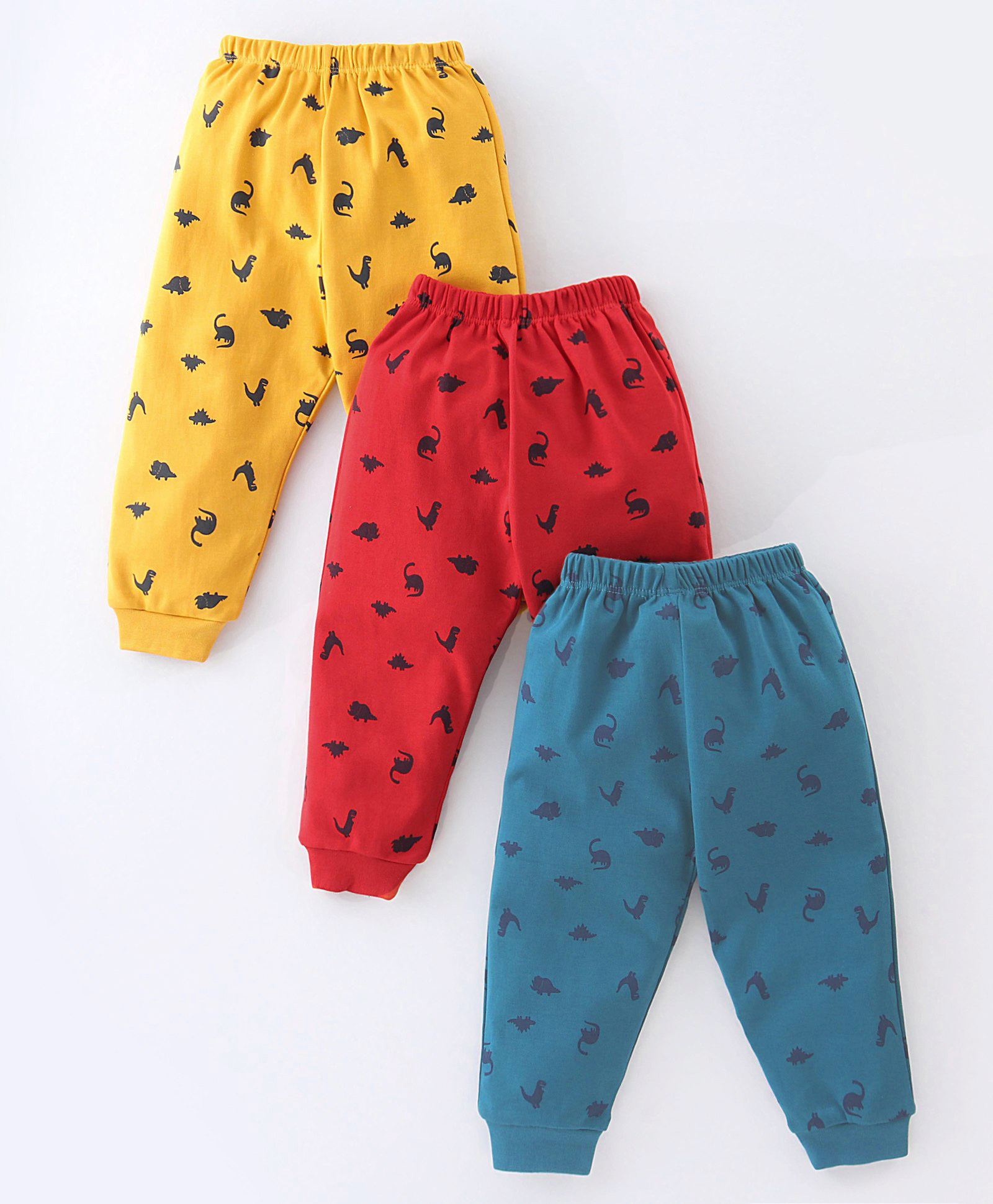 Simply Interlock Full Length Lounge Pants Dino Printed Pack of 3 - Red Yellow & Green-image-41