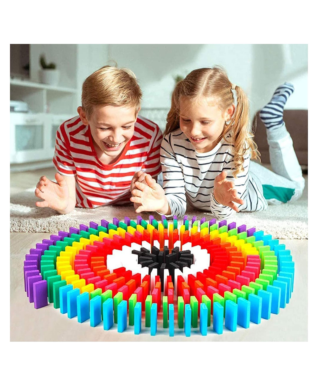 Sanjary Wooden Dominos Building Blocks Set Multicolor - 100 Pieces-image-31