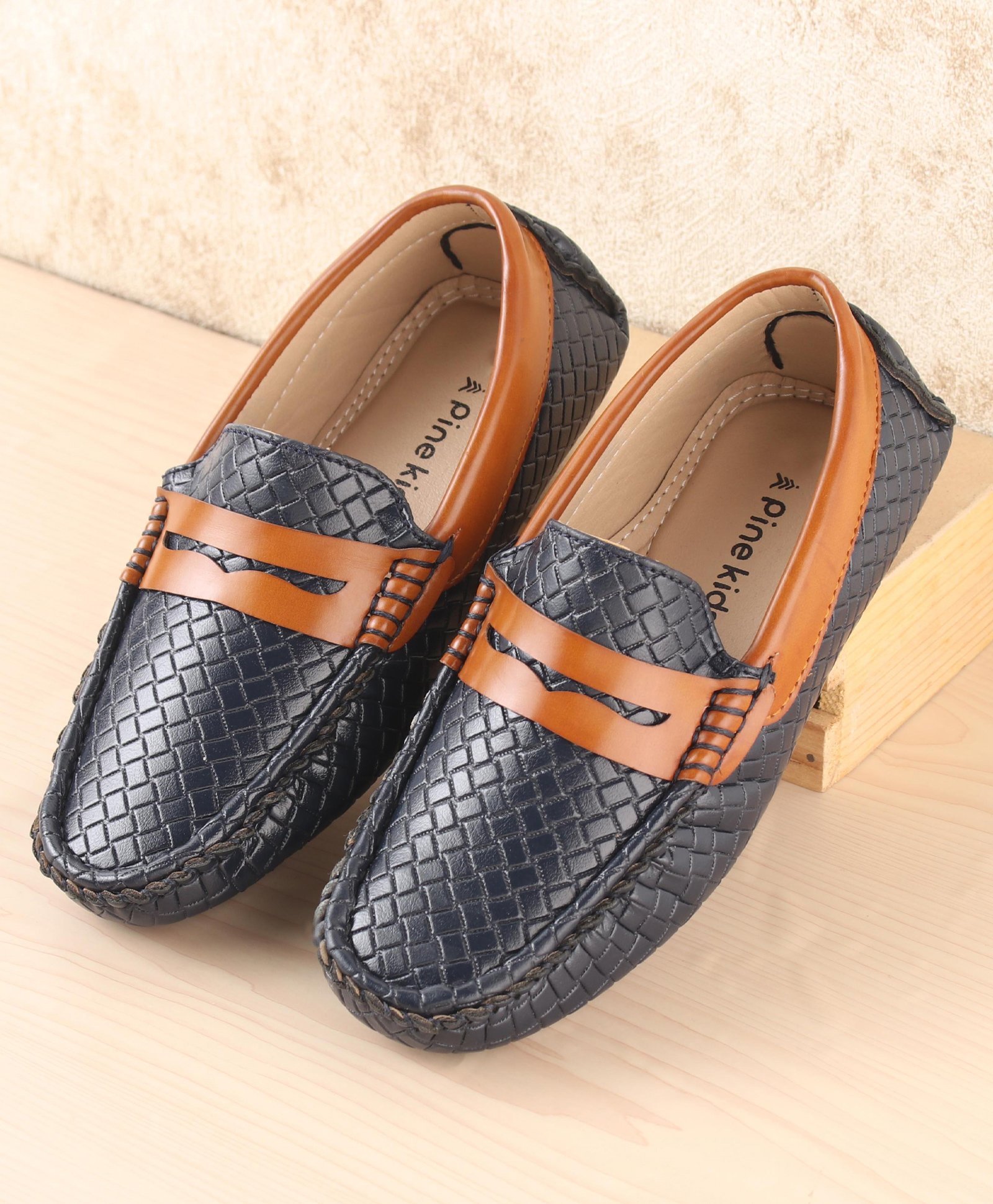 Pine Kids Round Toe Party Wear Textured Loafers with Cushioned Footbed - Navy Blue-picture-40