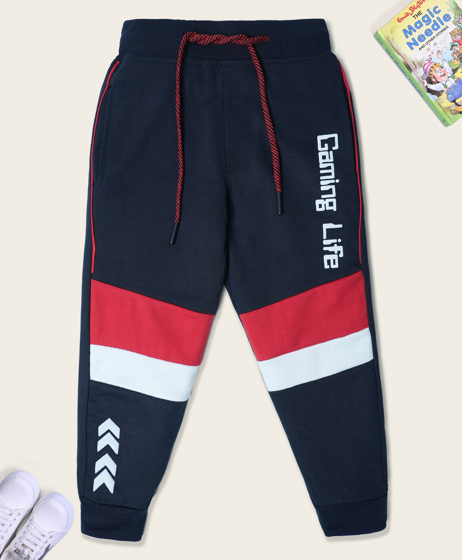 Nino Togs Cotton Loop Knit Gaming Life Text HD Printed Joggers - Navy Blue-image-12