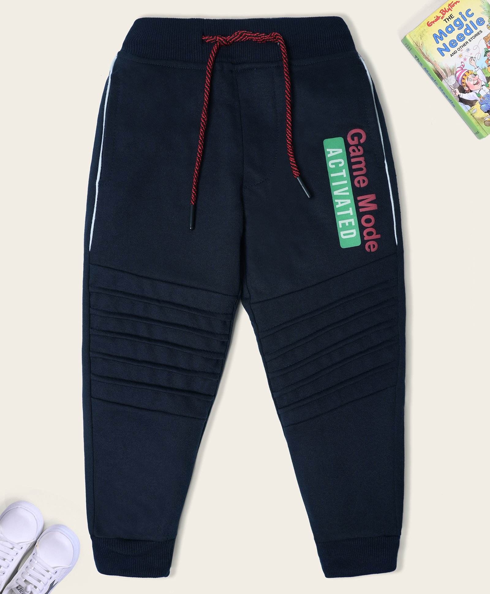 Nino Togs Cotton Loop Knit Game Mood Activated HD Text Printed Joggers - Navy Blue-picture-10