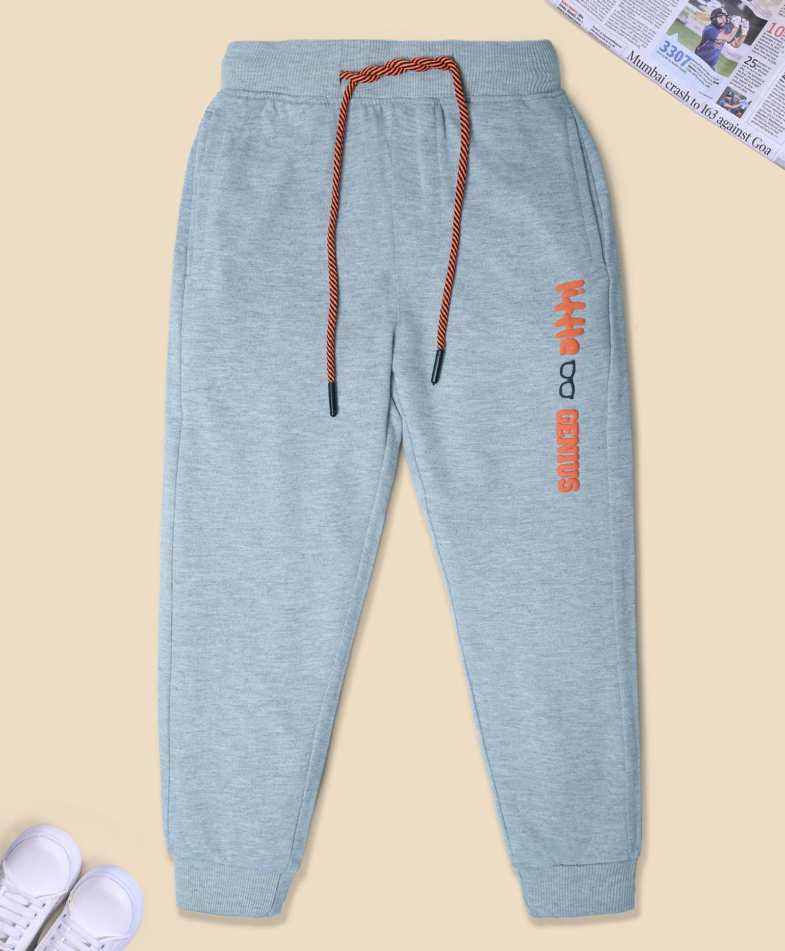 Nino Togs Cotton Loop Knit Little & Genius HD Text Printed Joggers - Grey-picture-16