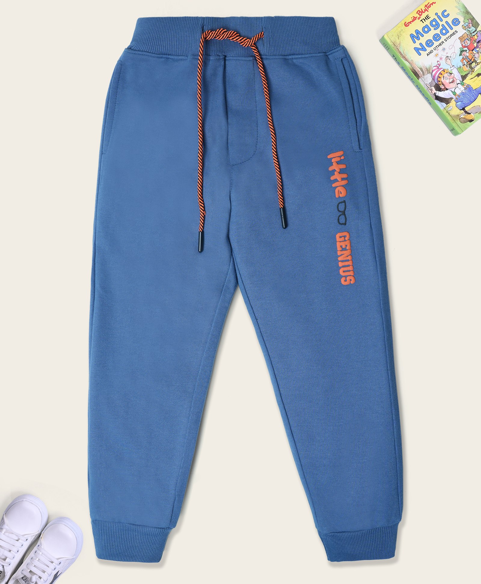 Nino Togs Cotton Loop Knit Little & Genius HD Text Printed Joggers - Blue-picture-22