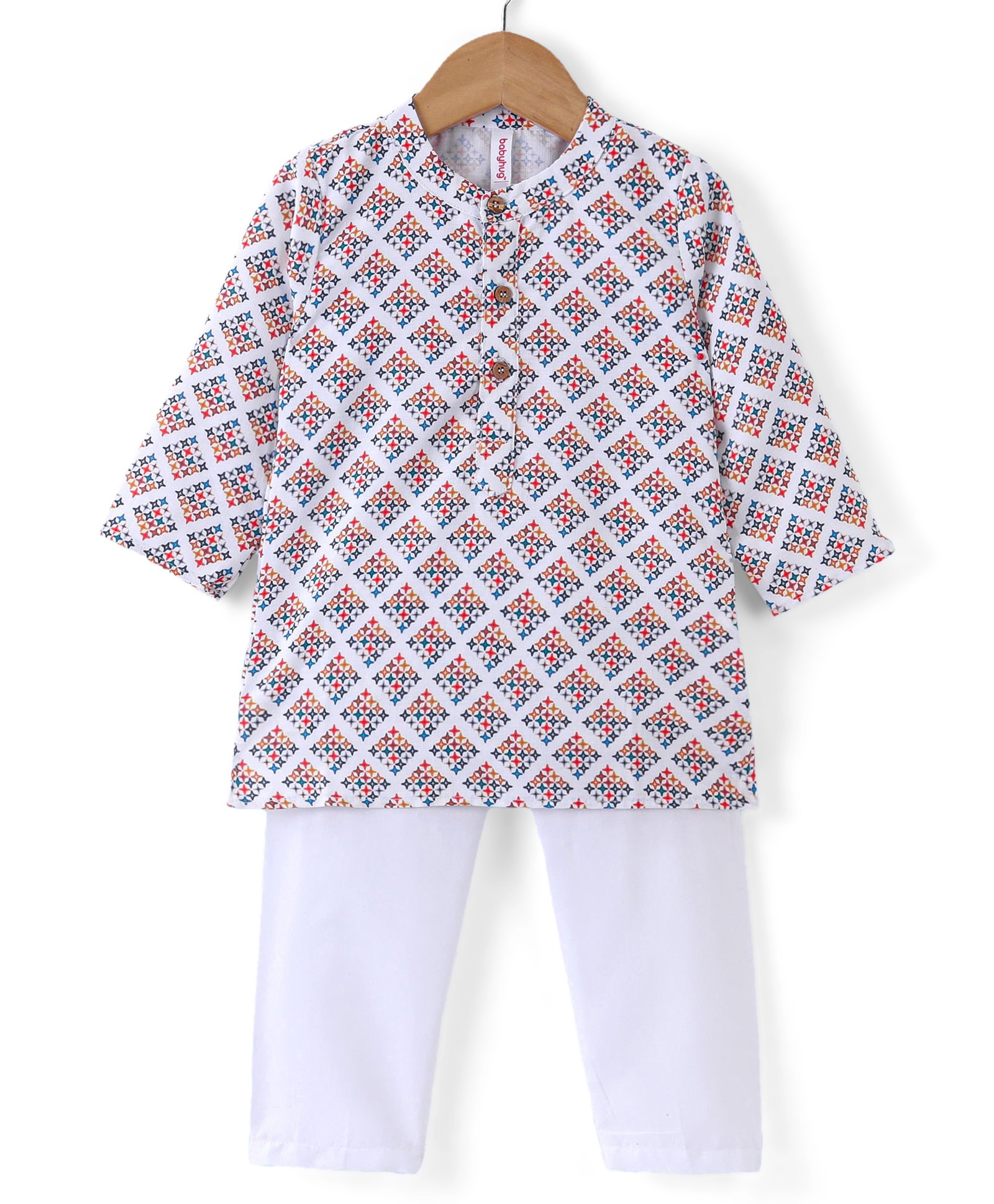 Babyhug Cotton Woven Full Sleeves Star Printed Kurta Pyjama Set -Multicolour-image-49