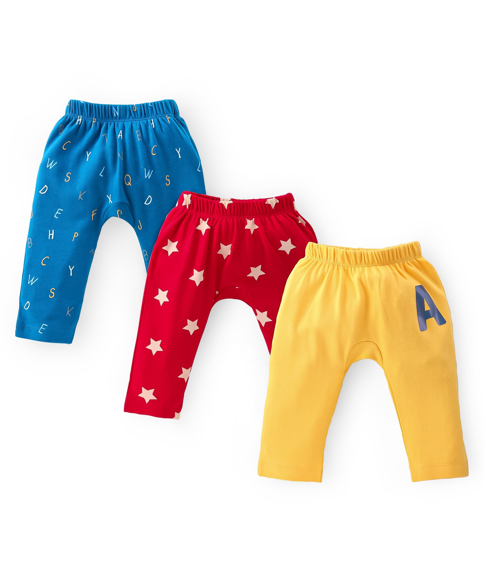 Babyhug 100% Cotton Diaper Legging Alphabet & Star Print Pack of 3 - Red Yellow & Blue-picture-24