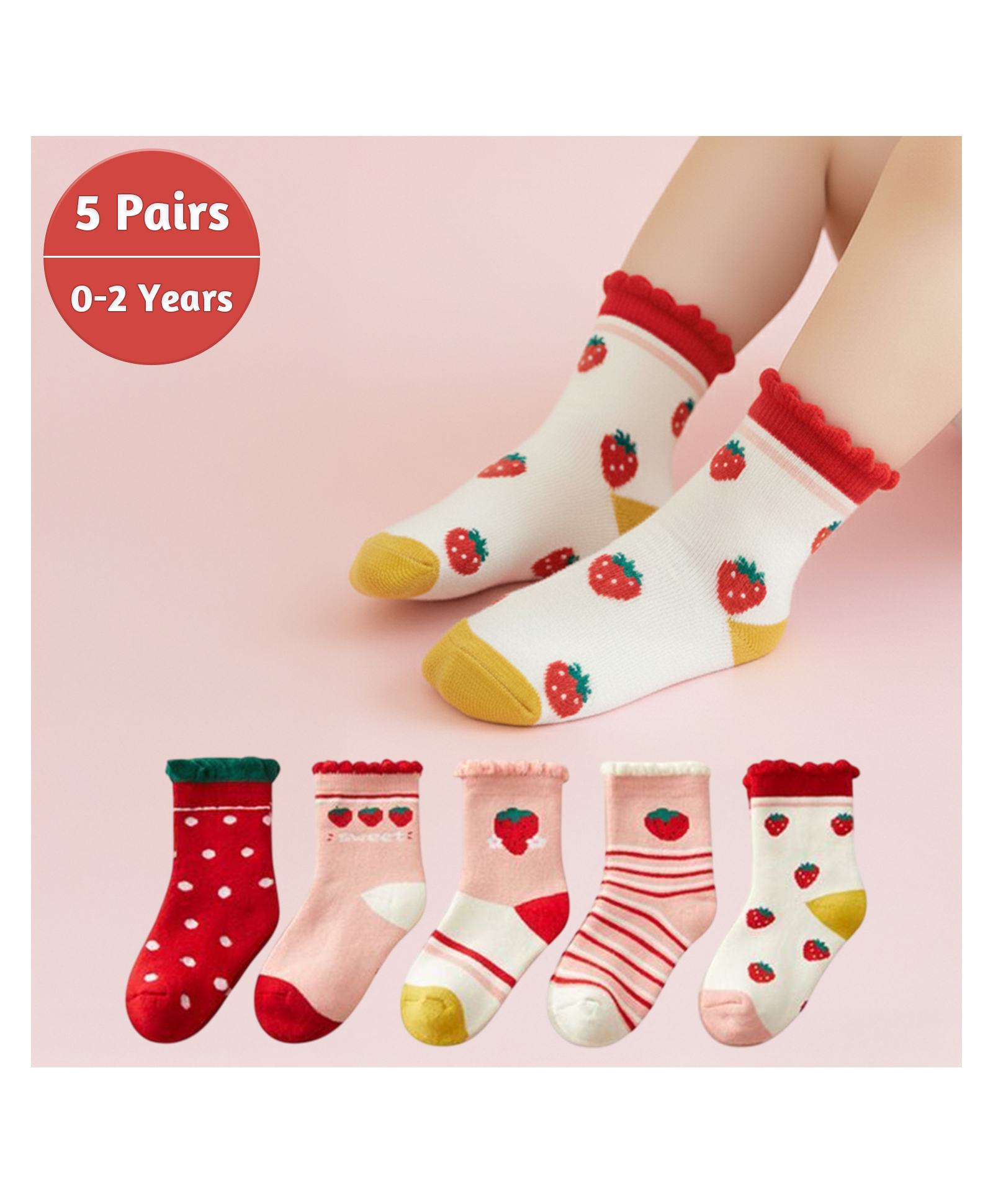 SYGA 5 Pairs Baby Girl & Baby Boy Socks, Toddlers Infant Cotton Stretch Crew Socks with Strawberry Design, Suitable for 0-24Months baby-image-15