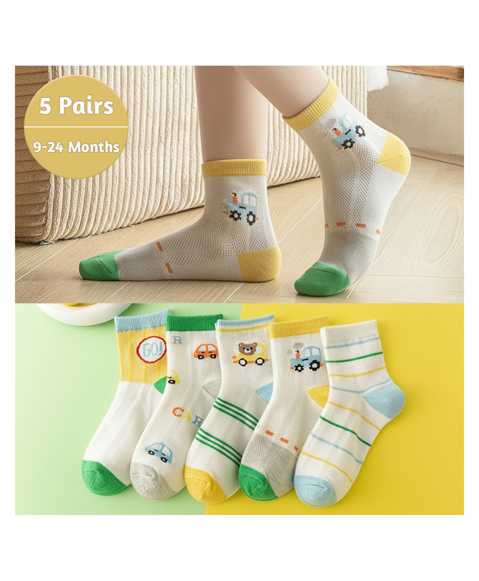 SYGA 5 Pairs Baby Girl & Baby Boy Socks, Toddlers Infant Cotton Warm Stretch Crew Socks with Multicar Design.-picture-15