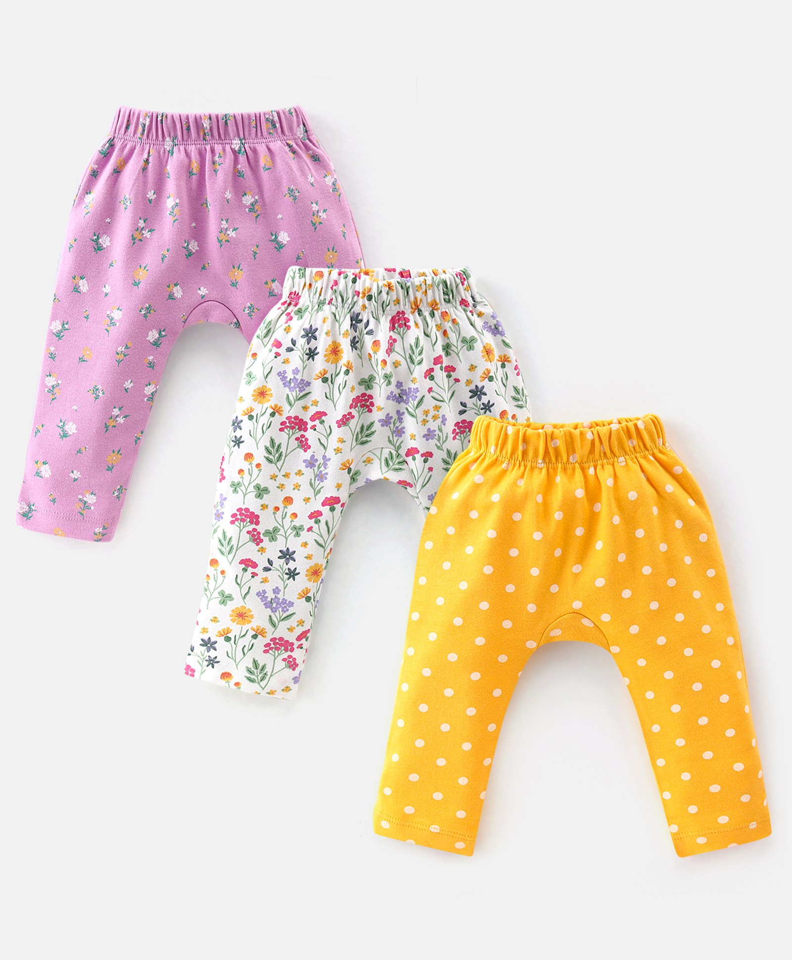 Babyhug Cotton Interlock Knit Full Length Diaper Leggings Floral Print Pack of 3 - Multicolor-image-48
