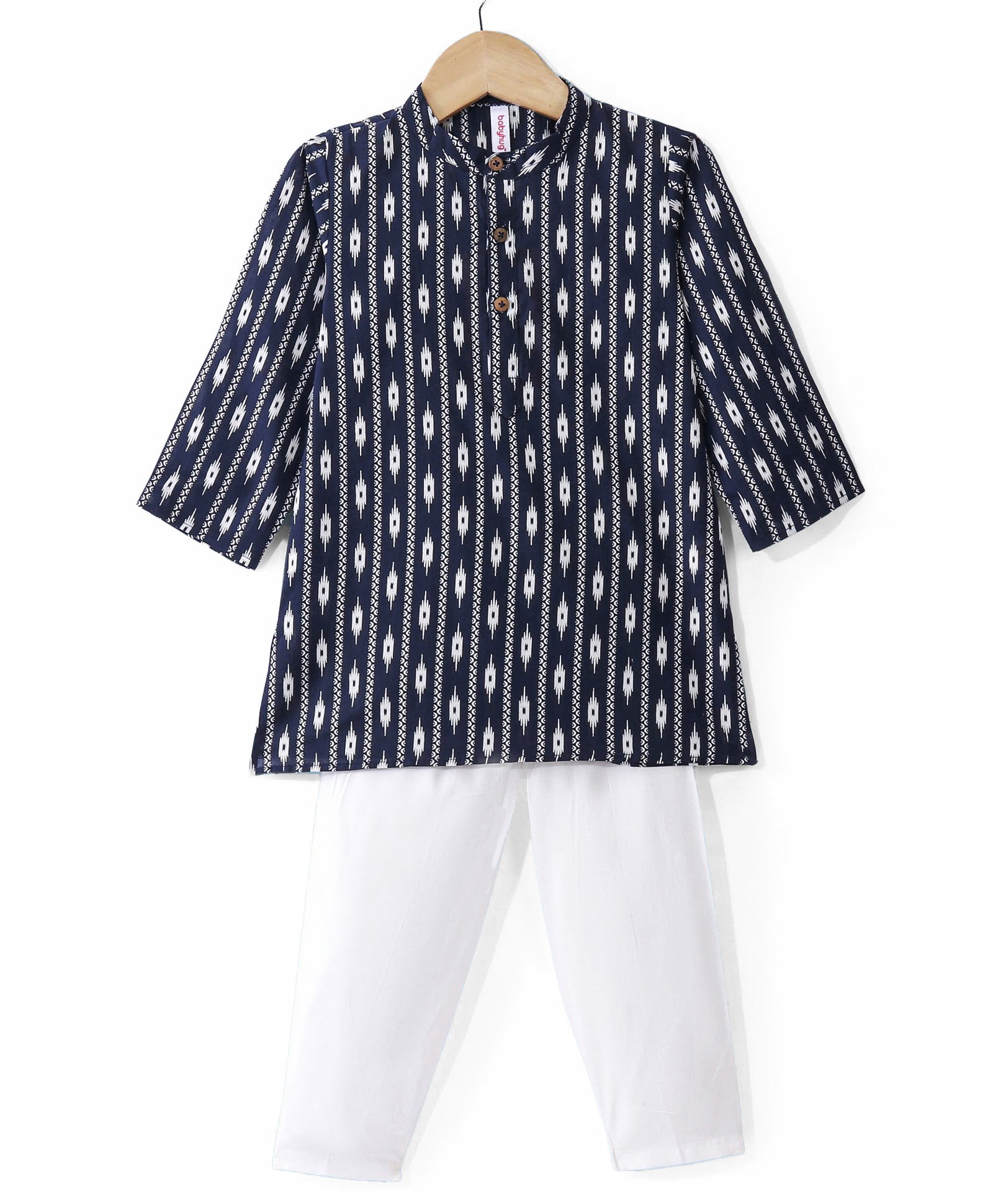 Babyhug Cotton Woven Full Sleeves Printed Kurta Pyjama Set -Navy Blue-image-33