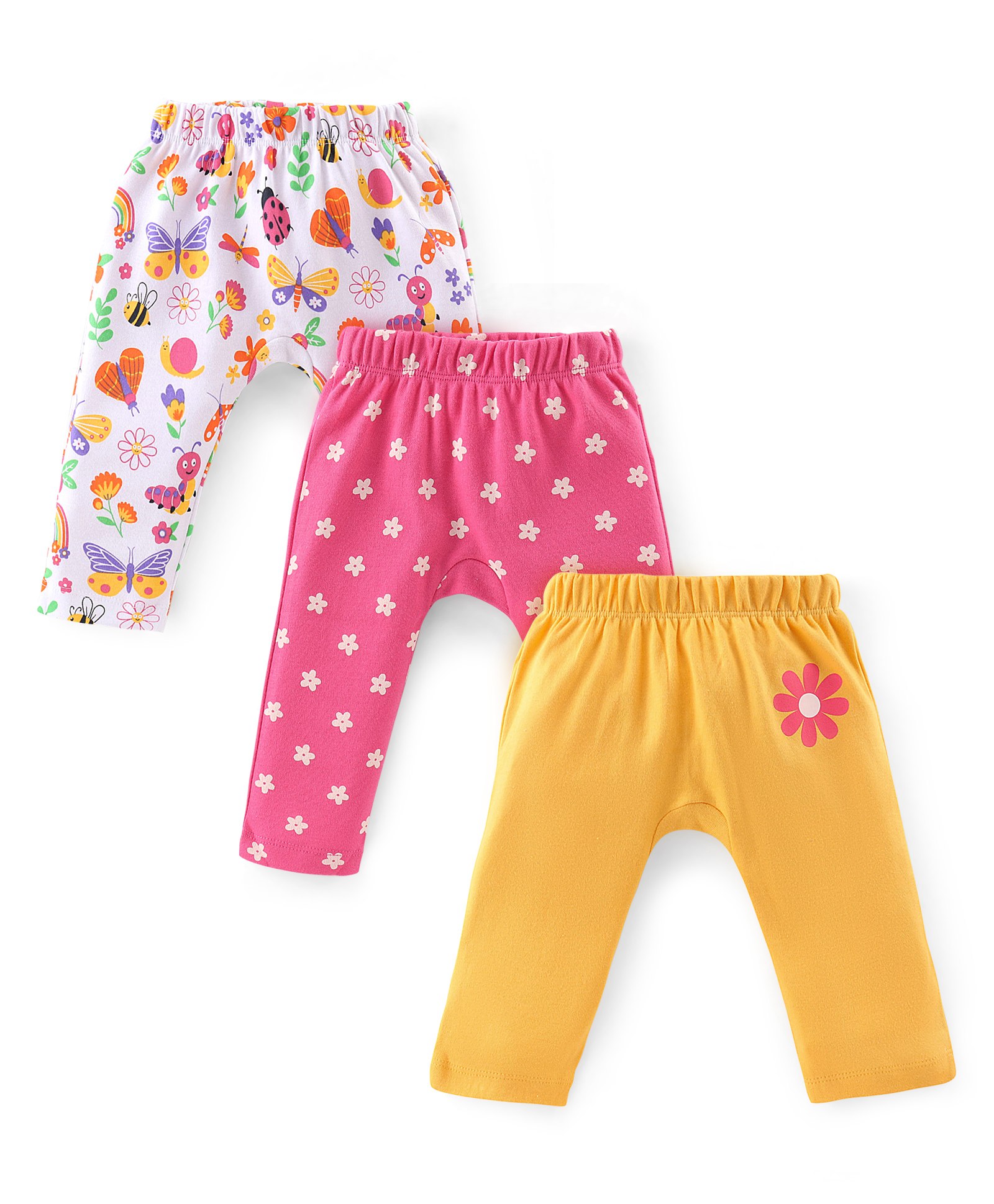 Babyhug Interlock Full Length Diaper Leggings Floral Printed Pack of 3 - Yellow & Pink-picture-10