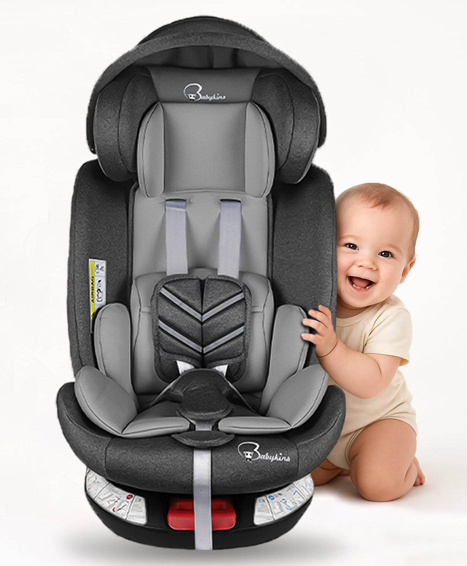Babykins Convertible Isofix Baby Car Seat 360 Rotatable ECE R44/04 Safety Certified Car Seat for Kids with 4 Recline Position (Black & Grey)