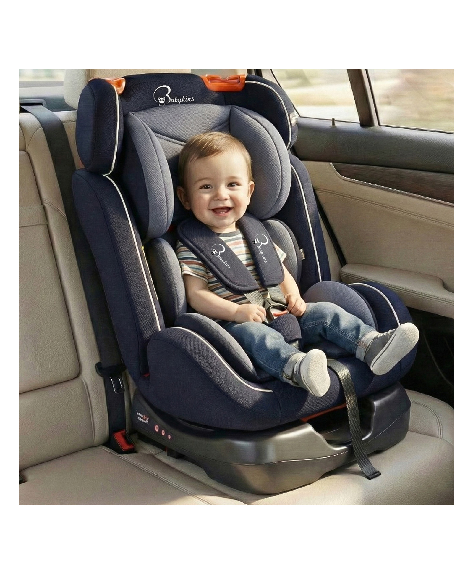Babykins Convertible Isofix Baby Car Seat with 4 Recline Positions ECE R44/04 Safety Certified - Black & Grey-image-16