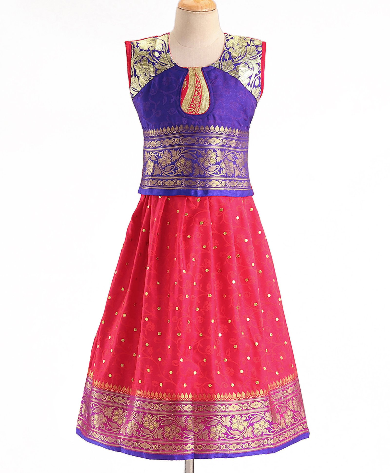 Bhartiya Paridhan Woven Sleeveless Choli & Lehenga With Gota Patti Print - Pink & Purple-image-46