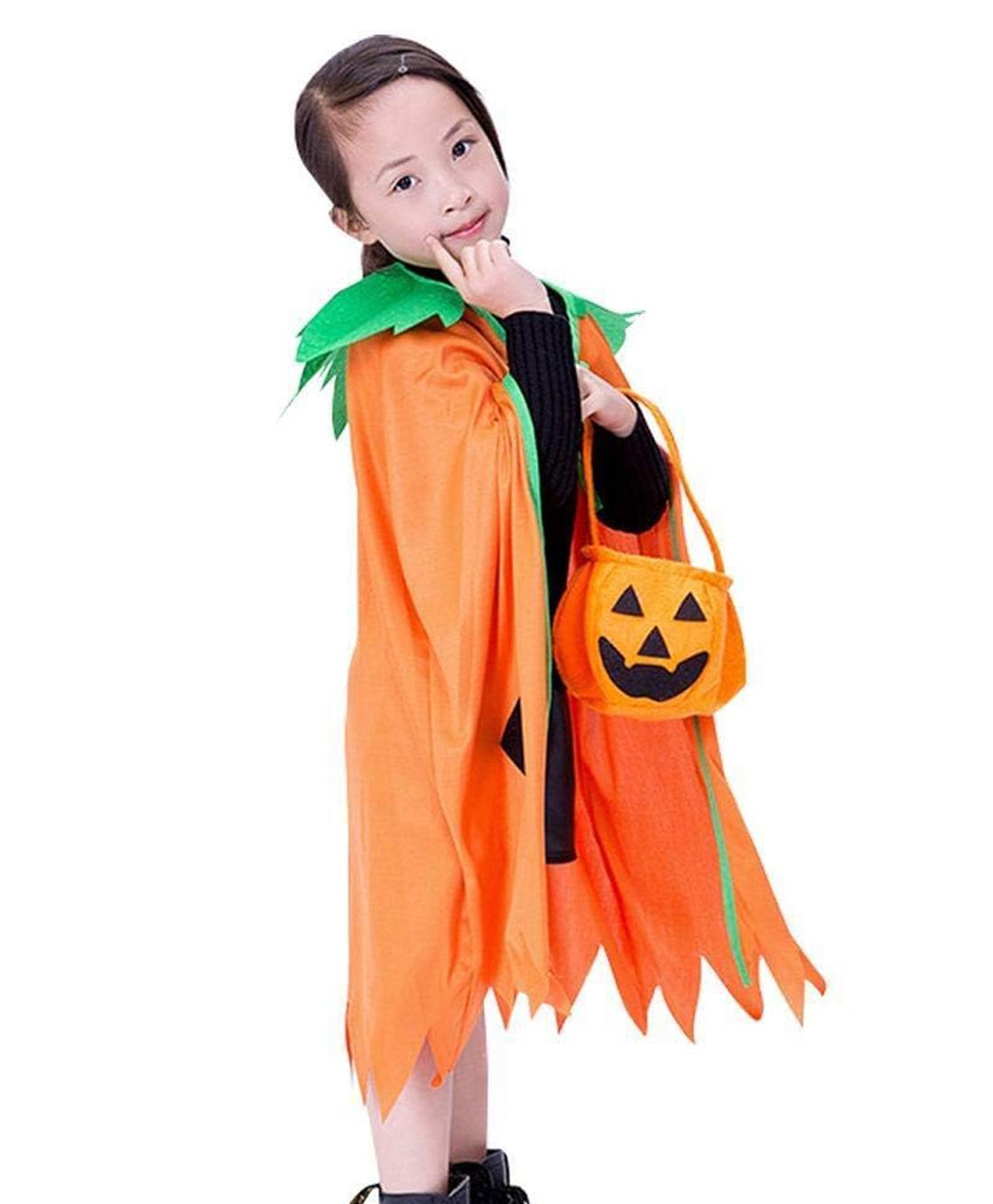 Kaku Fancy Dress Halloween Theme Robe Cape & Pumpkin Basket Set - Orange-image-39