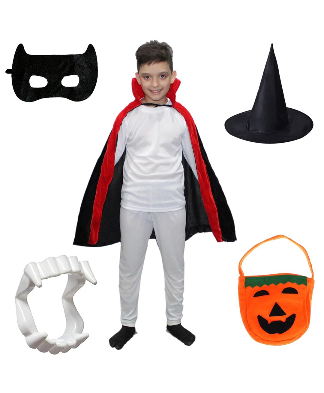 Kaku Fancy Dress Halloween Theme Dracula Costume Set - Black And Red-image-2