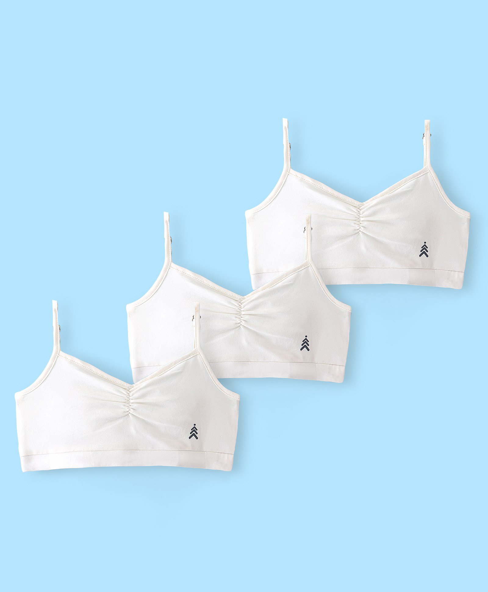 Pine Kids Cotton Sleeveless Bralettes Solid Colour Set of 3 -White-image-4