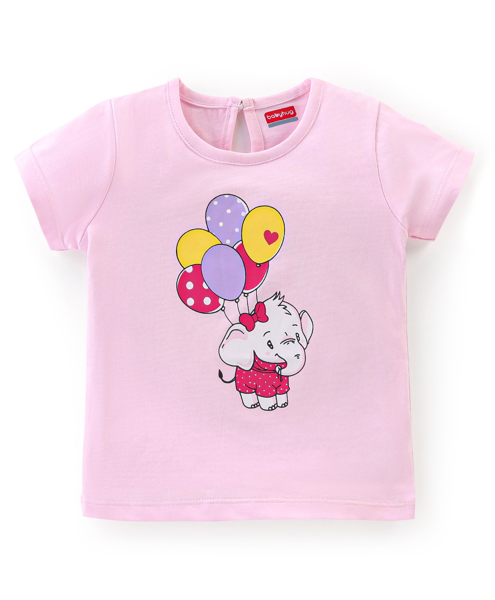 Babyhug 100% Cotton Knit Half Sleeves Tee with Elephant Graphics - Purple-image-24