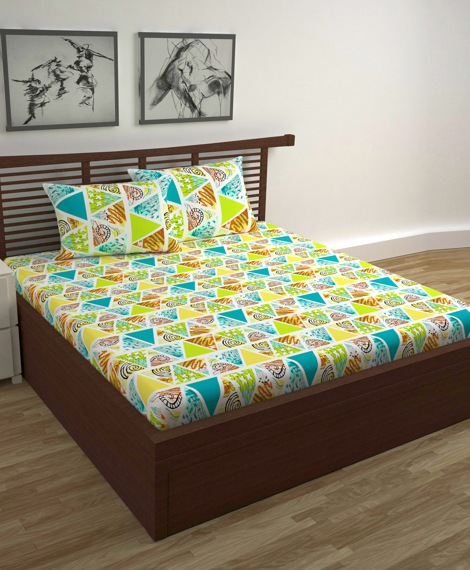 Divine Casa 100% Cotton 144TC Double Bedsheet with 2 Pillow Covers Geometric Print_Multicolor-picture-18