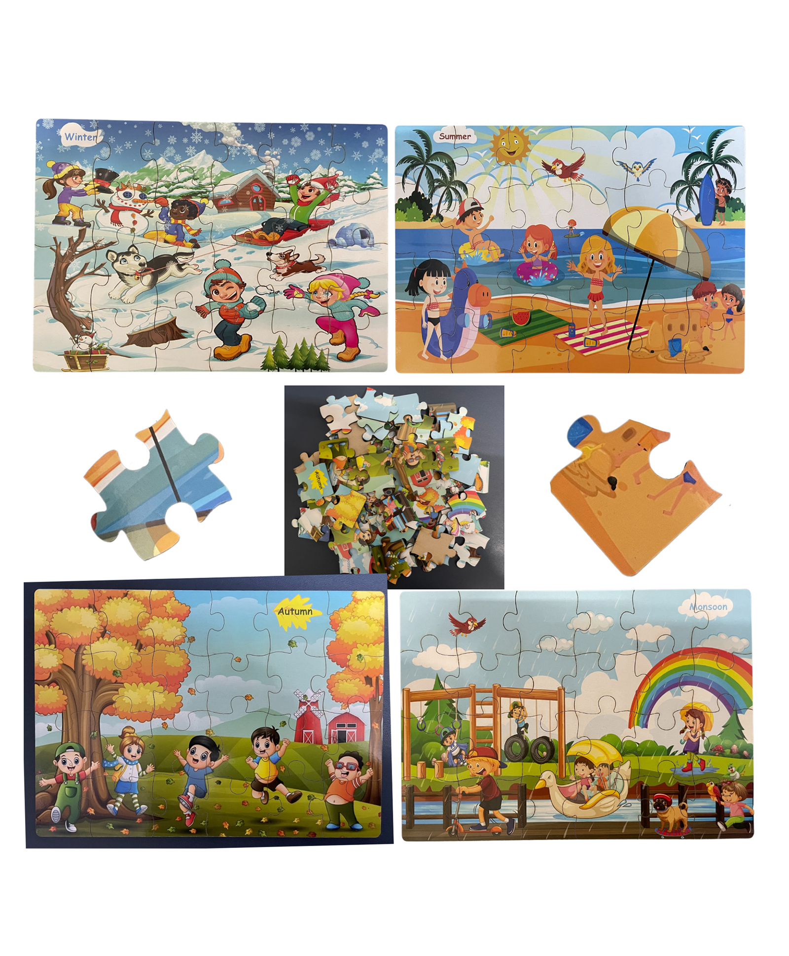 BitFeex 4 in 1 Seasons Wooden Jigsaw Puzzle Weather Puzzle Multicolor Pack of 4 - 96 Pieces-image-12