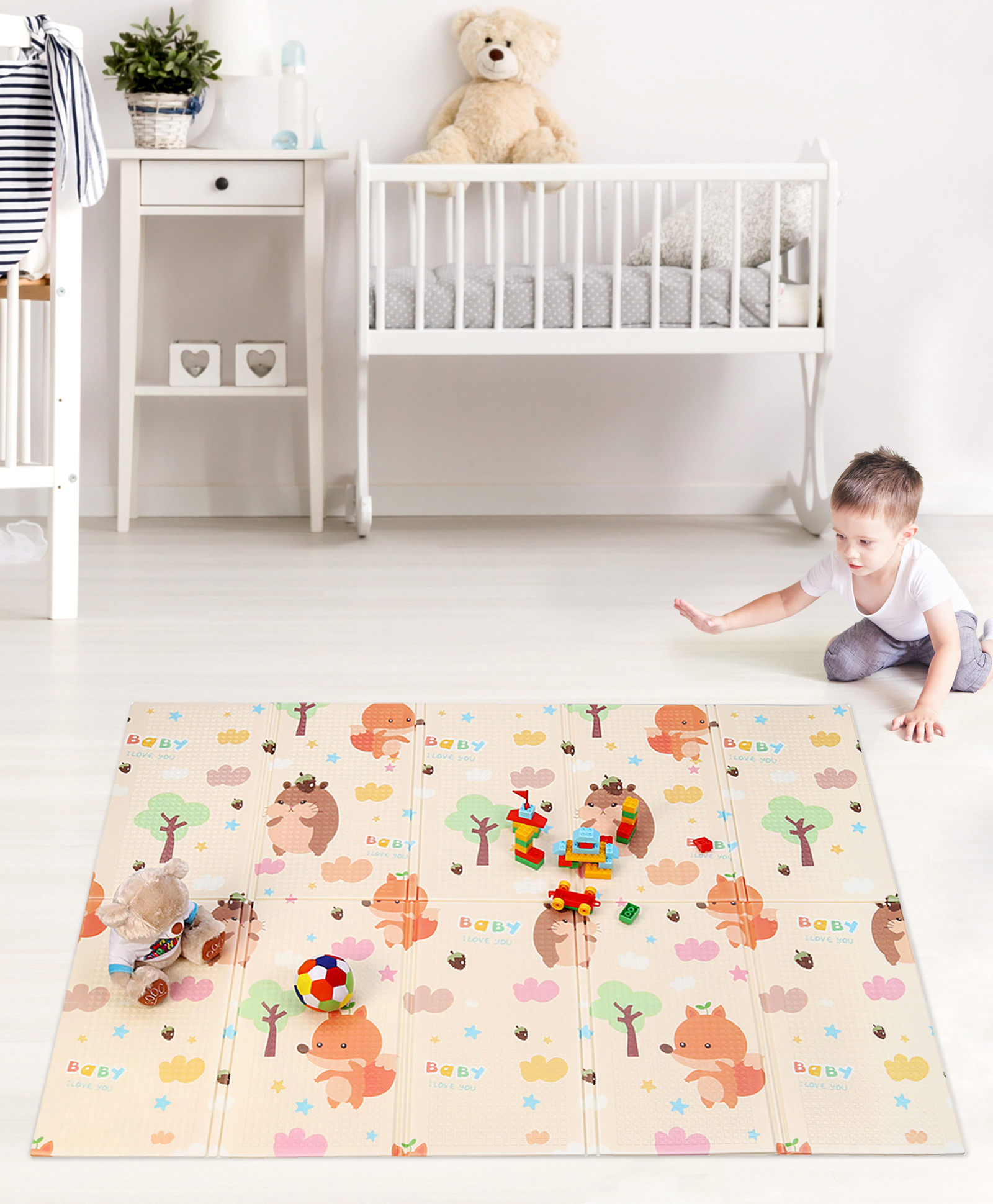 Babyhug XPE Waterproof Folding Mat With Bear Print - Orange