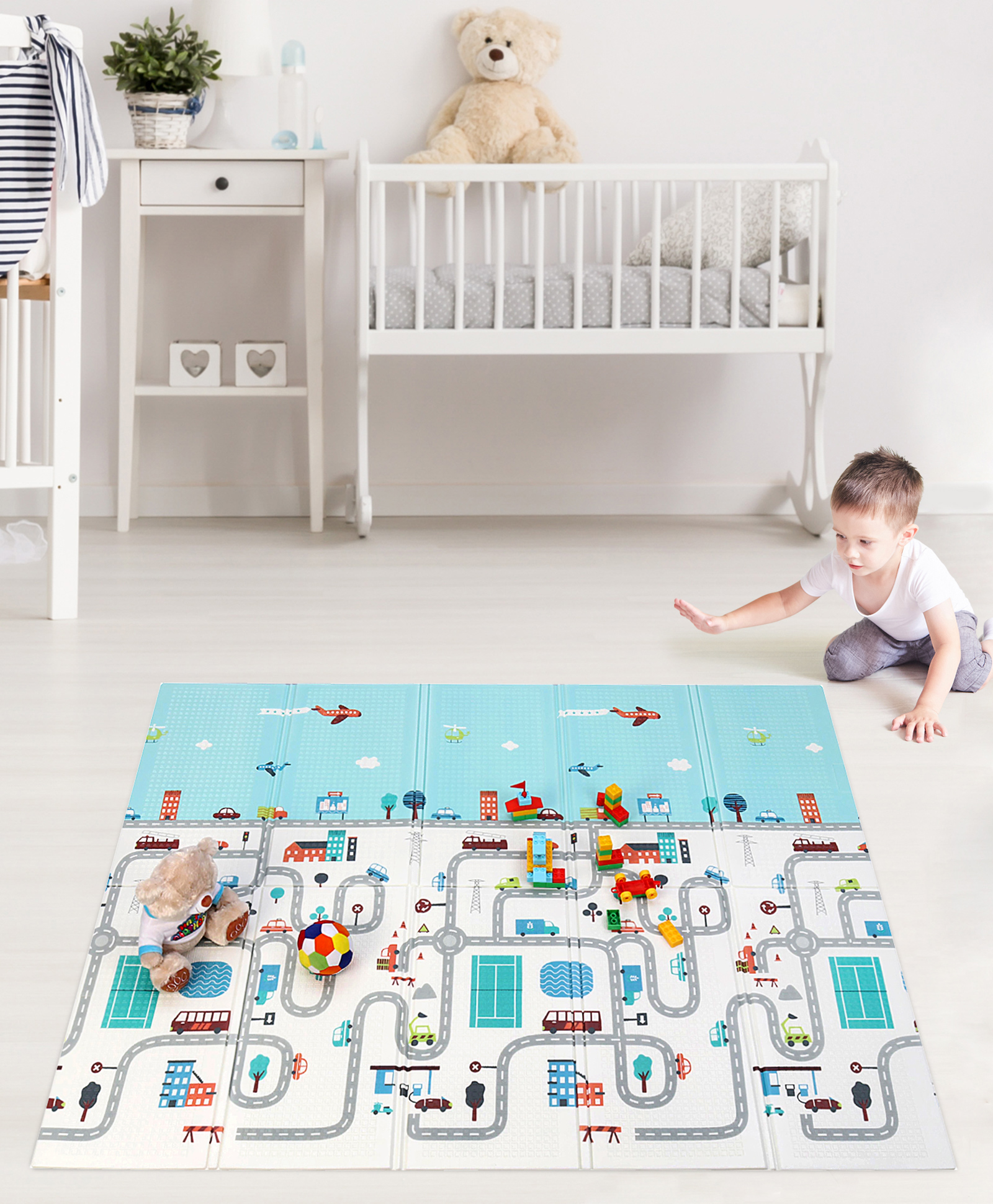 Babyhug XPE Waterproof Folding Mat With Fox Print - Light Blue
