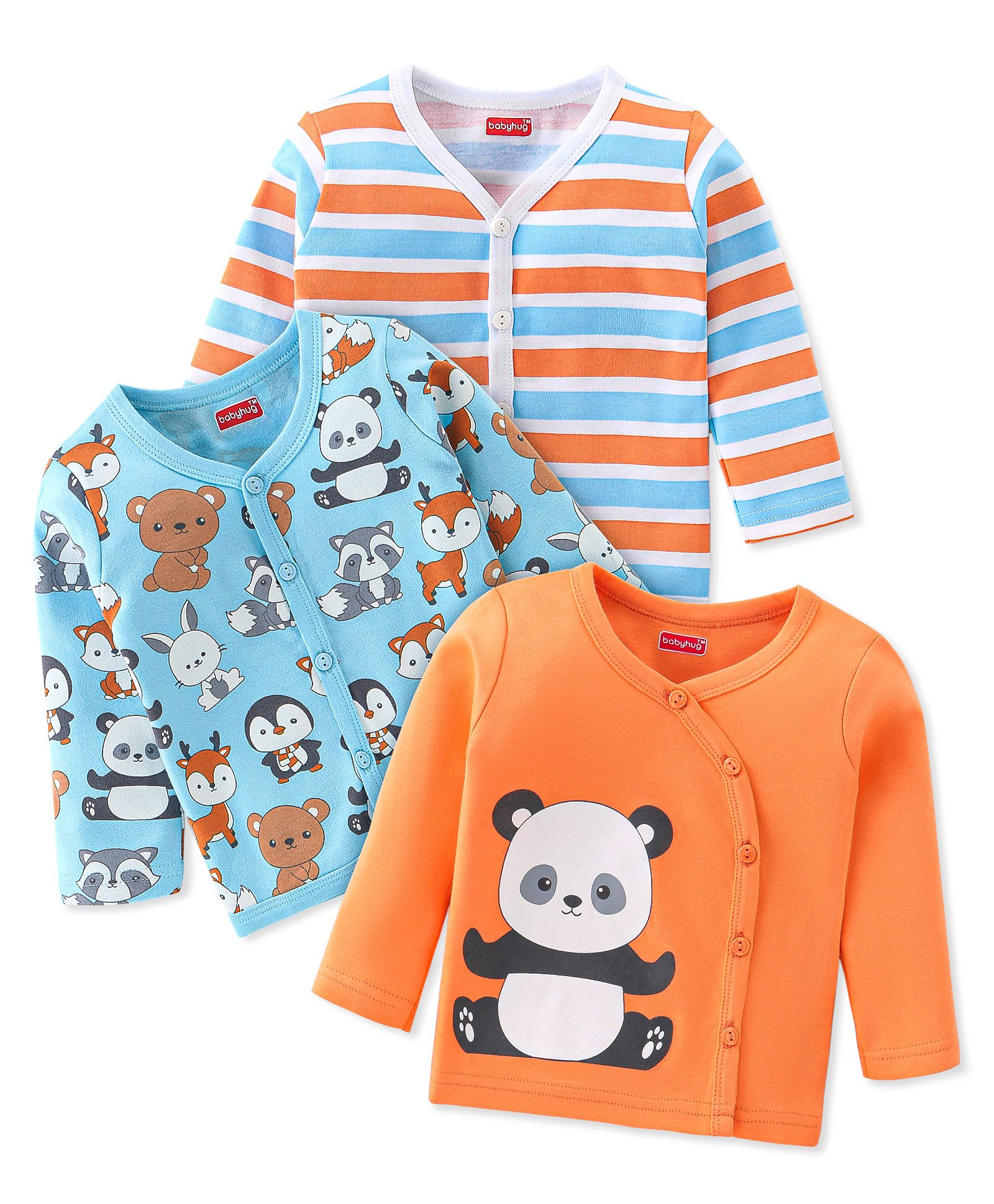 Babyhug 100% Cotton Knit Full Sleeves Front Open Vests Panda Print Pack of 3 - Multicolour-picture-16