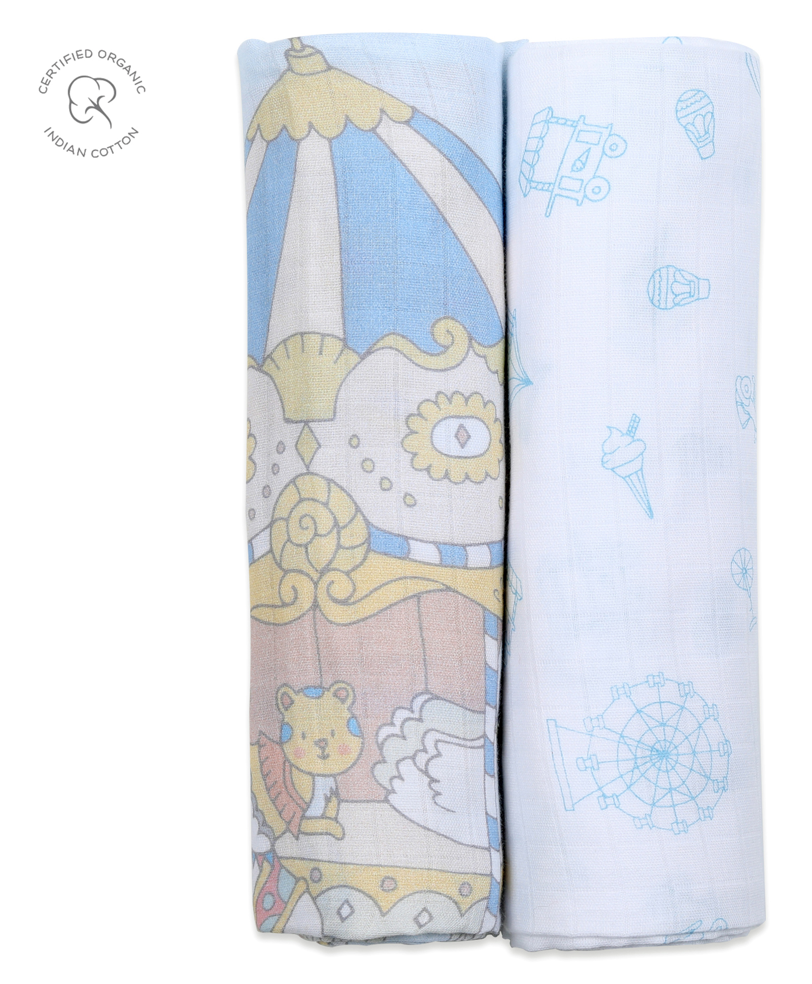 Masilo Organic Muslin Swaddles (Set of 2) - Carnival Blue-image-18