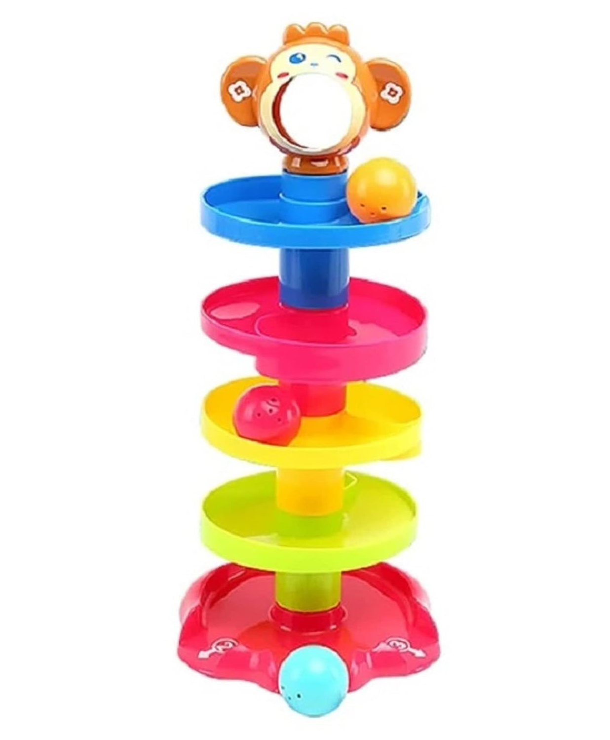5 Layer Ball Drop and roll Swirling Tower for Baby and Toddler Development Educational Toys Stack Drop and Go Ball Ramp Toy Set Includes 3 Spinning Acrylic Activity Balls- Multi Color-image-37