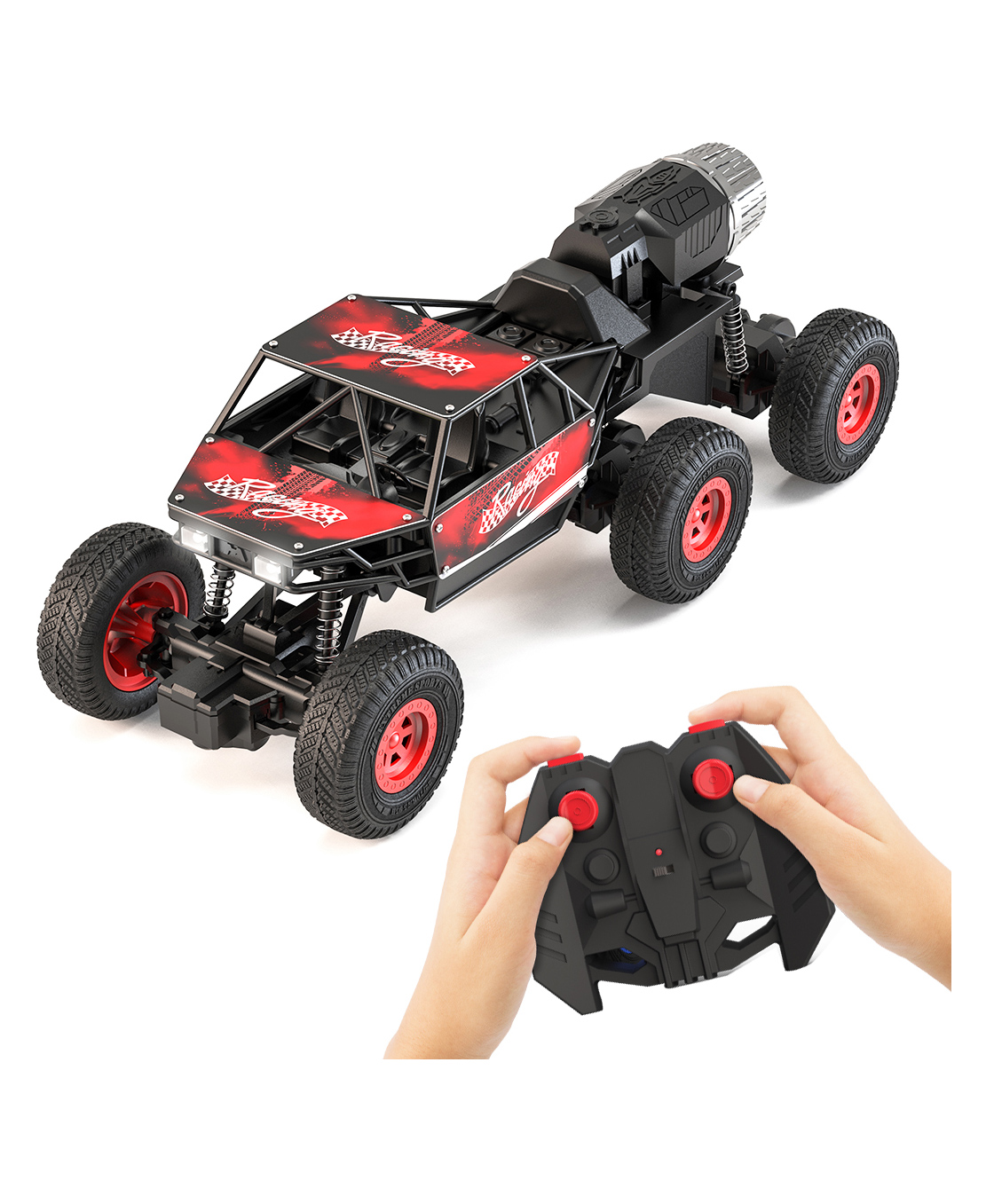 Mega Ranger ATV 6 Wheel Remote Car with Nitro Boost, Smoke Exhaust, InBuilt Battery 4x4 Type - C USB Rechargeable Fun RC Toy and Gift for Kids and Boys (Fiery Red)