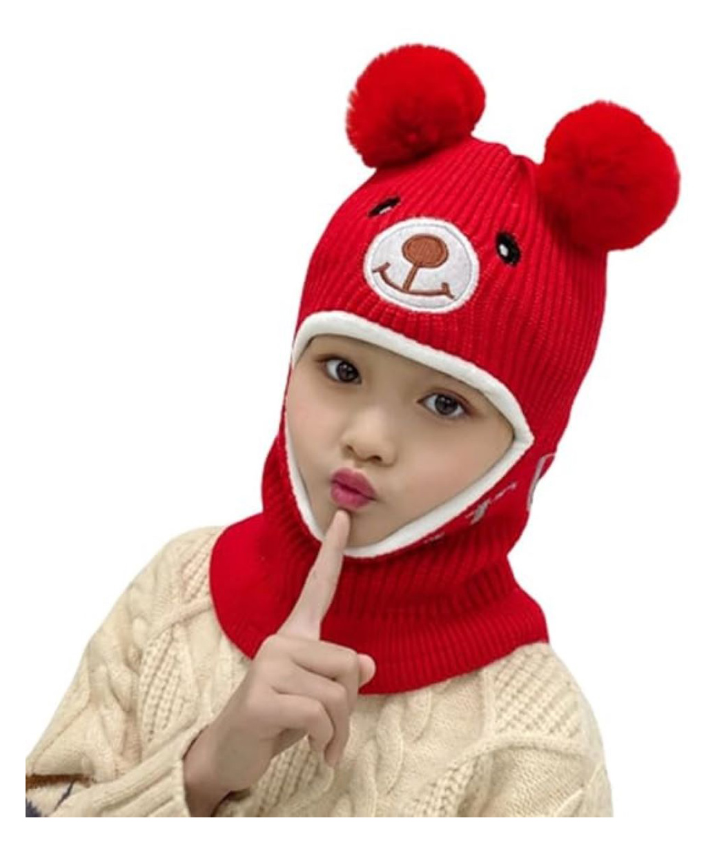 MOMISY Accessories Winter Soft Woolen Monkey Cap with Velvet Lining Pack of 1 Bear Red)