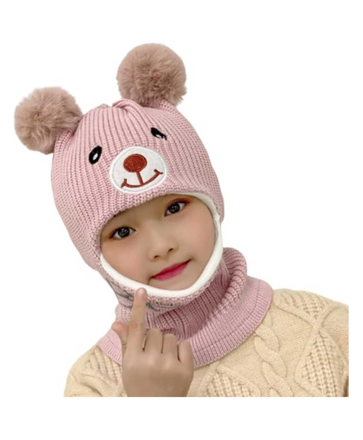 MOMISY Accessories Winter Soft Woolen Monkey Cap with Velvet Lining Pack of 1 Bear Pink-image-19