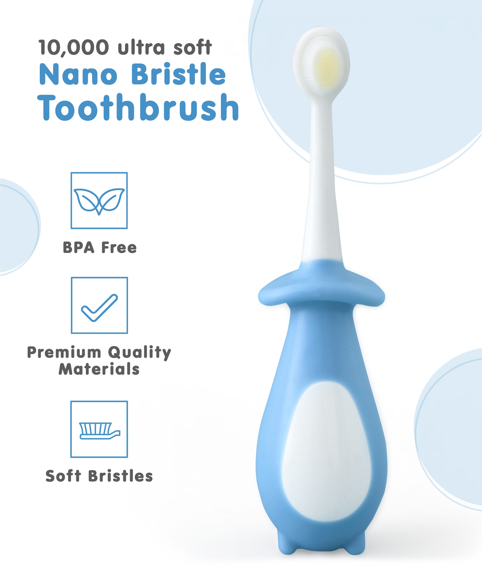 fab n funky Penguin Shaped Nano Bristle Toothbrush Anti Choke - Blue-picture-12