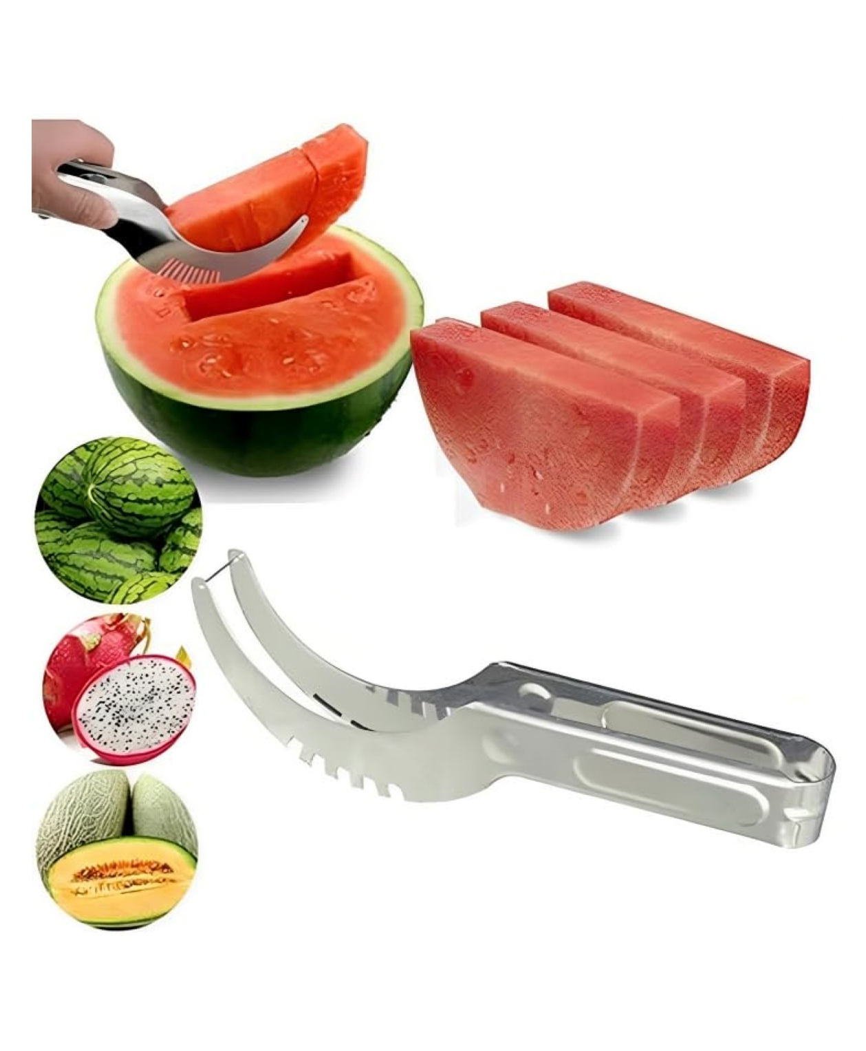 MOMISY Watermelon Slicer Kitchen Gadgets Stainless Steel Fruit Cutter Melons Knife Fast Watermelon Slicer Cutting Tools (Silver)-picture-12