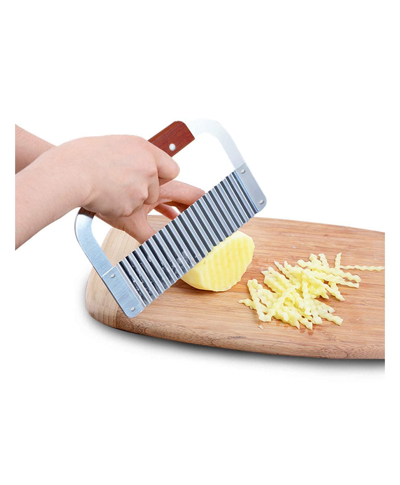 MOMISY Crinkle Cutting Tool French Fry Slicer Stainless Steel Blade Wooden Handle Vegetable Salad Chopping Knife-image-3