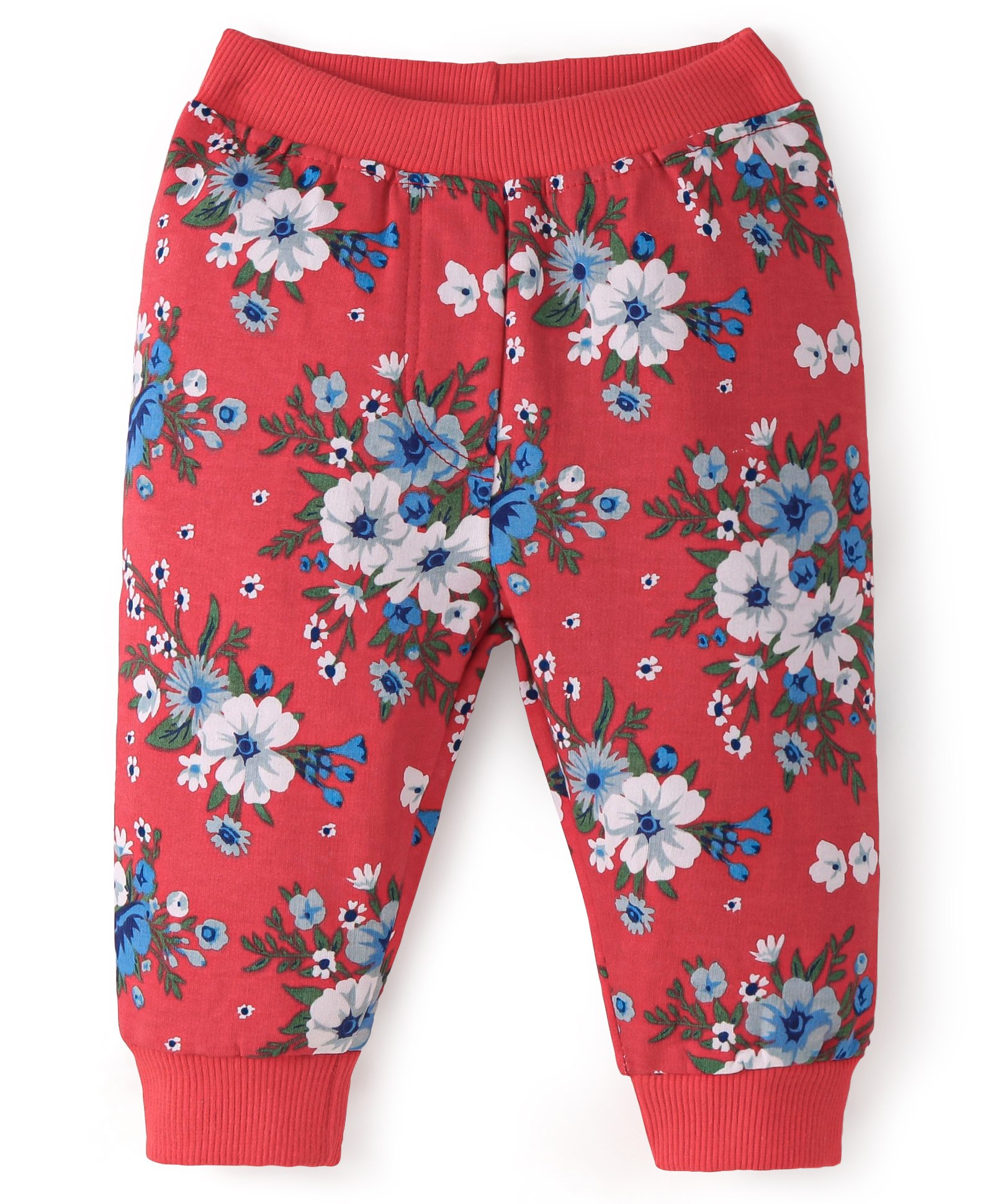 Babyhug Cotton Looper Knit Full Length Lounge Pant Floral Print - Red-picture-39