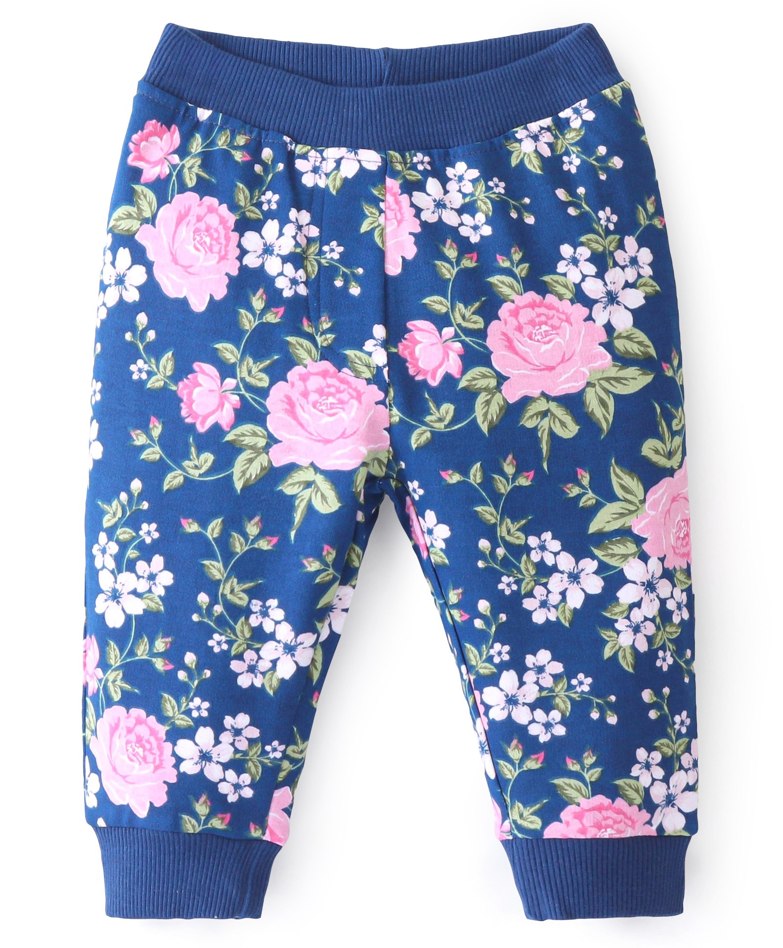 Babyhug Cotton Looper Knit Full Length Lounge Pant Floral Print - Navy Blue-picture-11