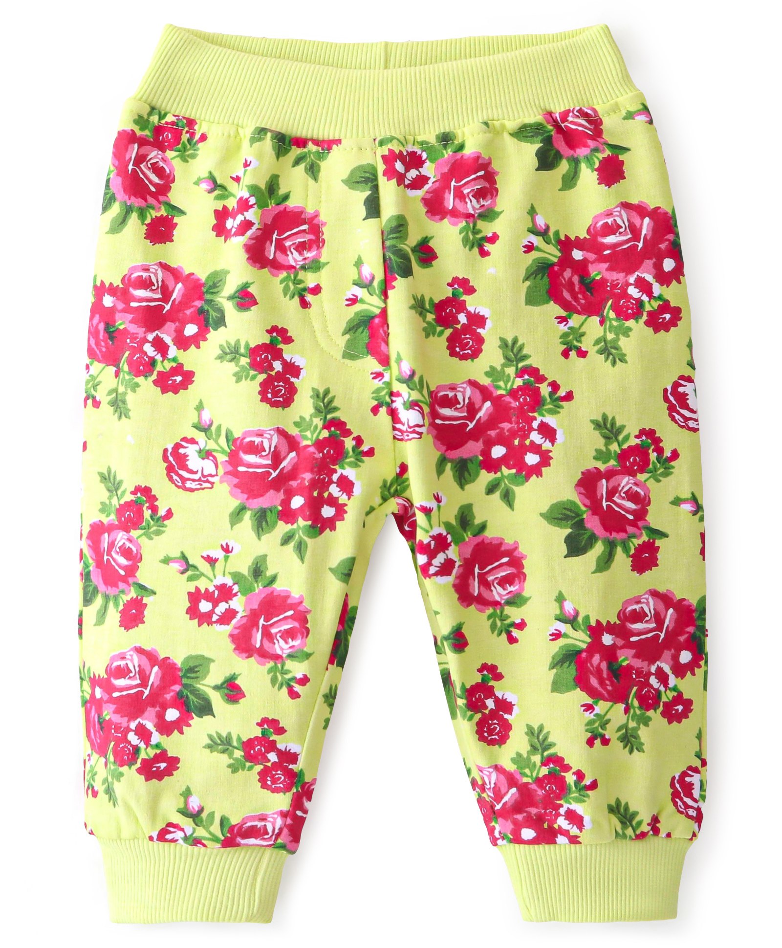 Babyhug Cotton Looper Knit Full Length Lounge Pant Floral Print - Lime Green-picture-33
