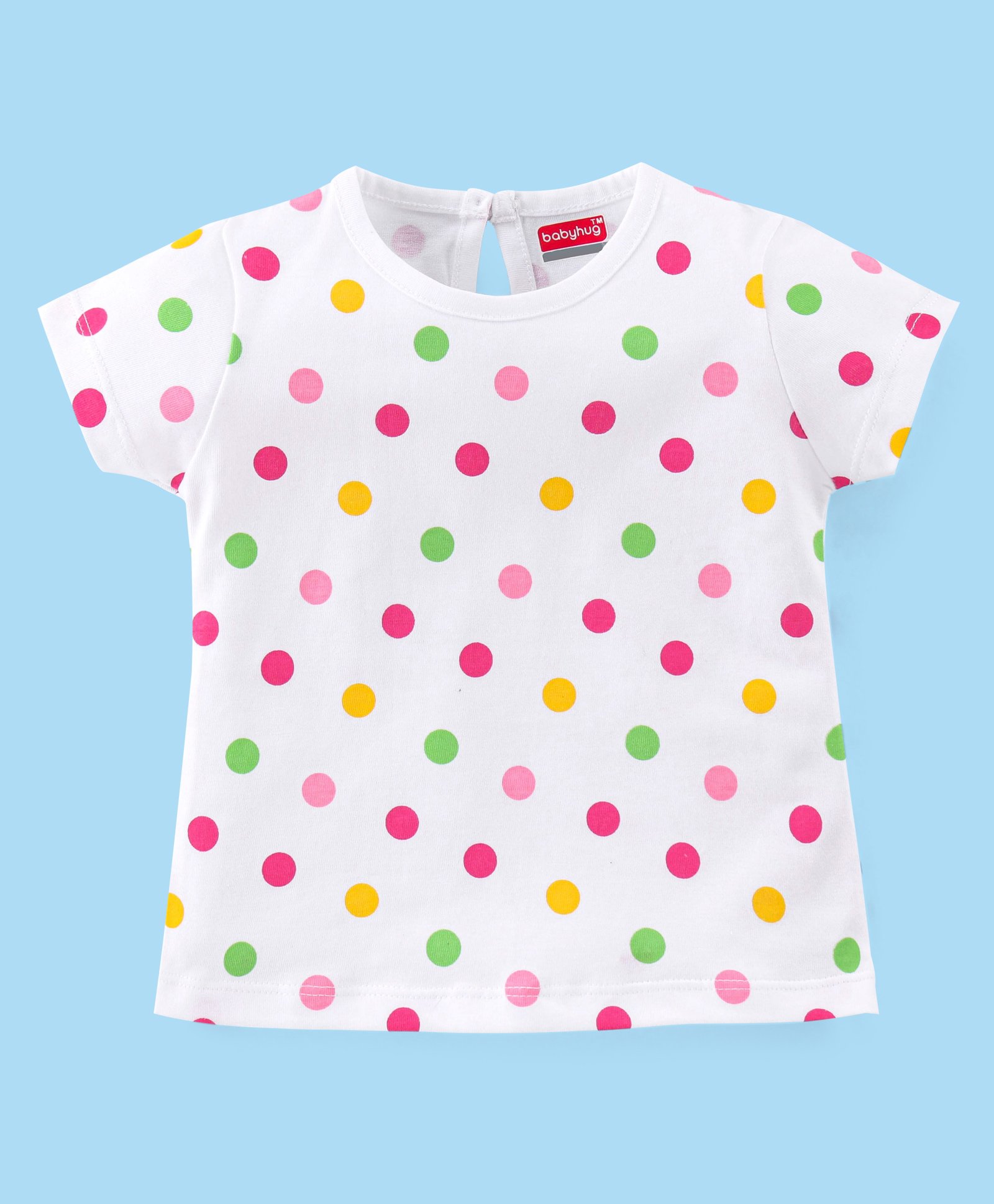 Babyhug 100% Cotton Knit Half Sleeves Top With Polka Dot Graphics - White-picture-27