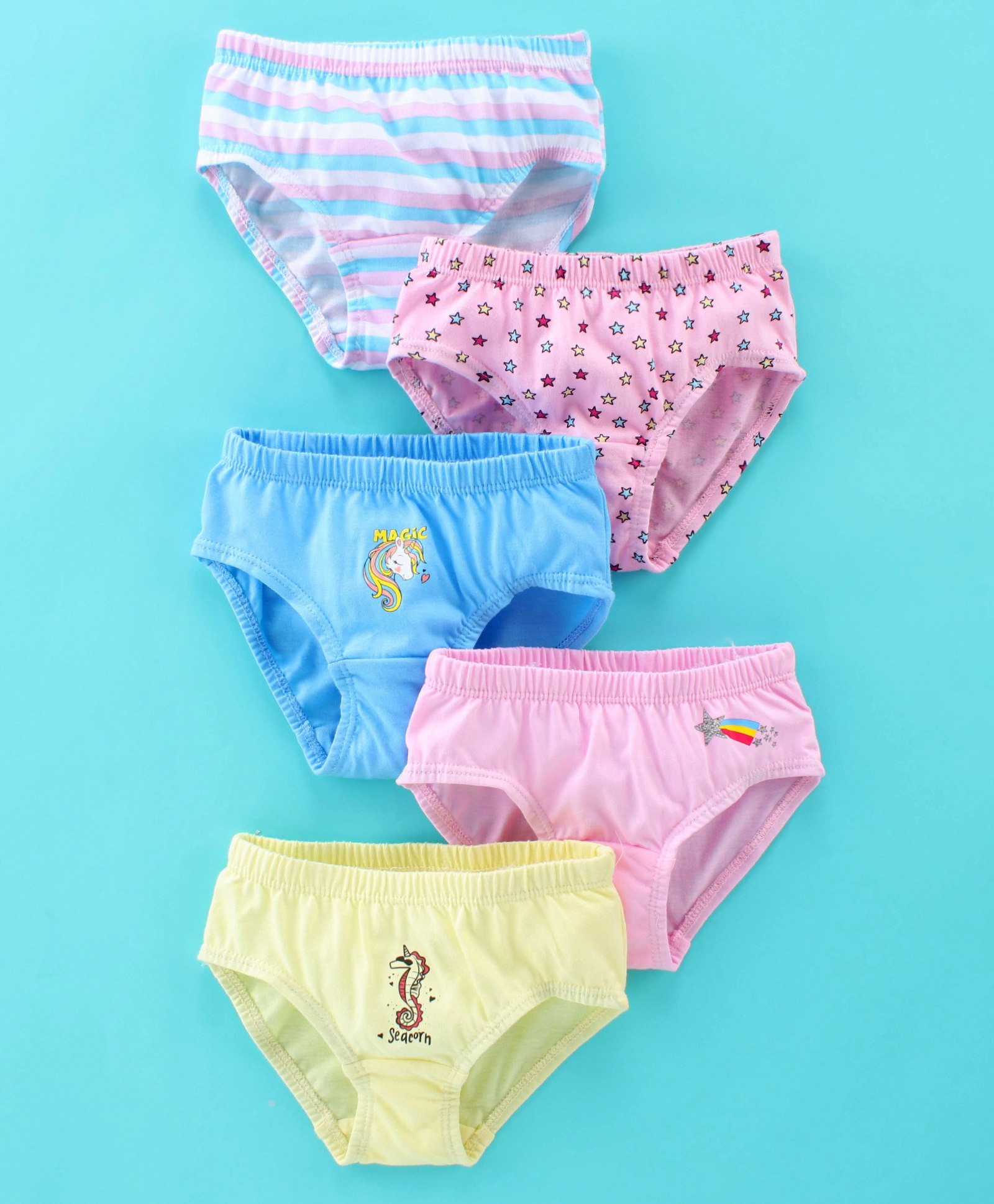 Red Rose Cotton Knit Panties Stars Print Pack of 5 - Multicolour-image-45