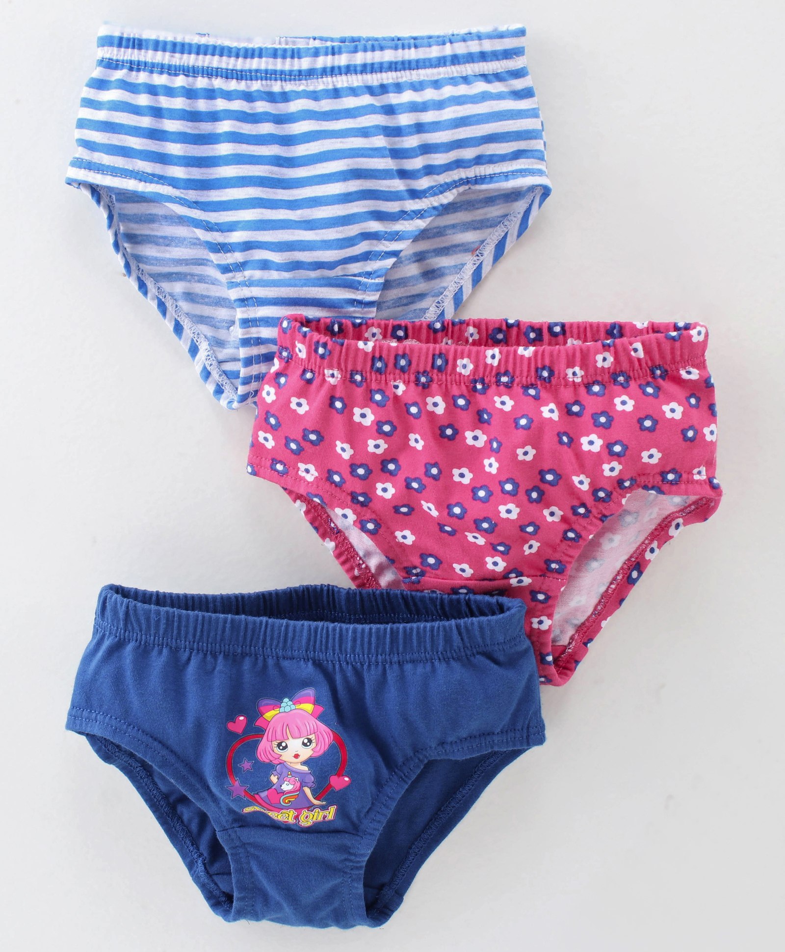 Red Rose Cotton Knit Panties Floral Print Pack of 3 - Blue & Pink-image-44