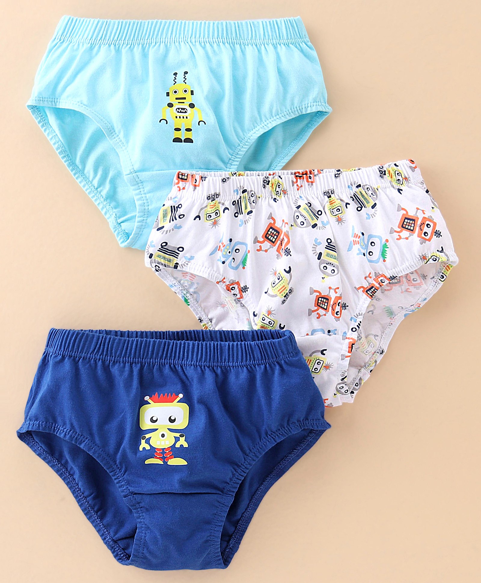 Red Rose Cotton Knit Briefs Robo Print Pack of 3 - White & Blue (Print May Vary)-image-31