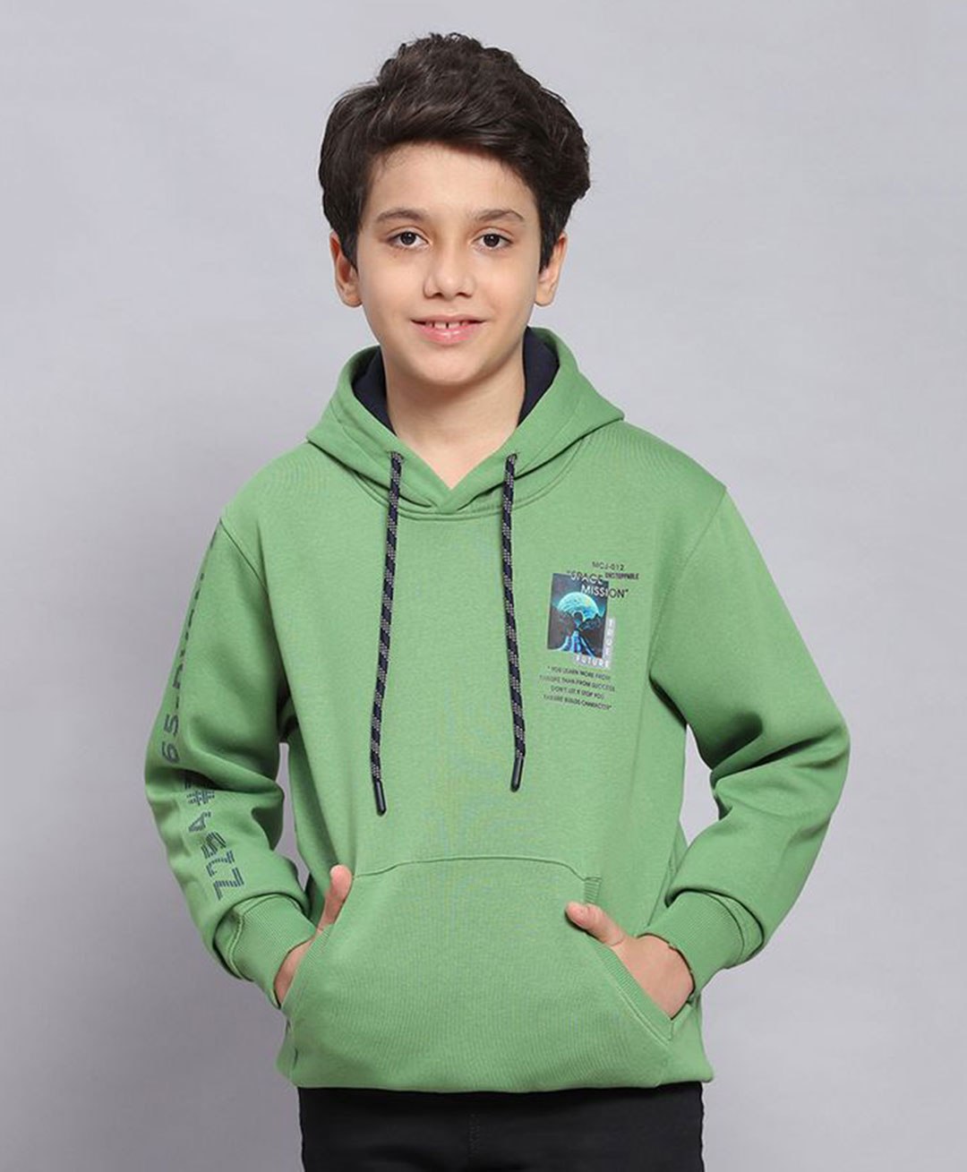 Monte Carlo Full Sleeves Placement Typography Printed Hooded Sweatshirt - Green-picture-21