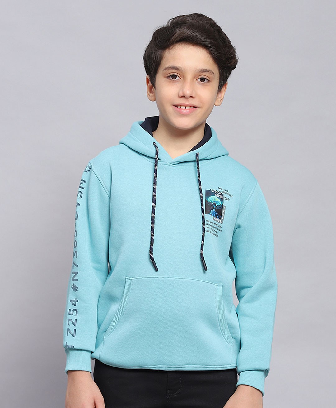 Monte Carlo Full Sleeves Placement Typography Printed Hooded Sweatshirt - Blue-image-10